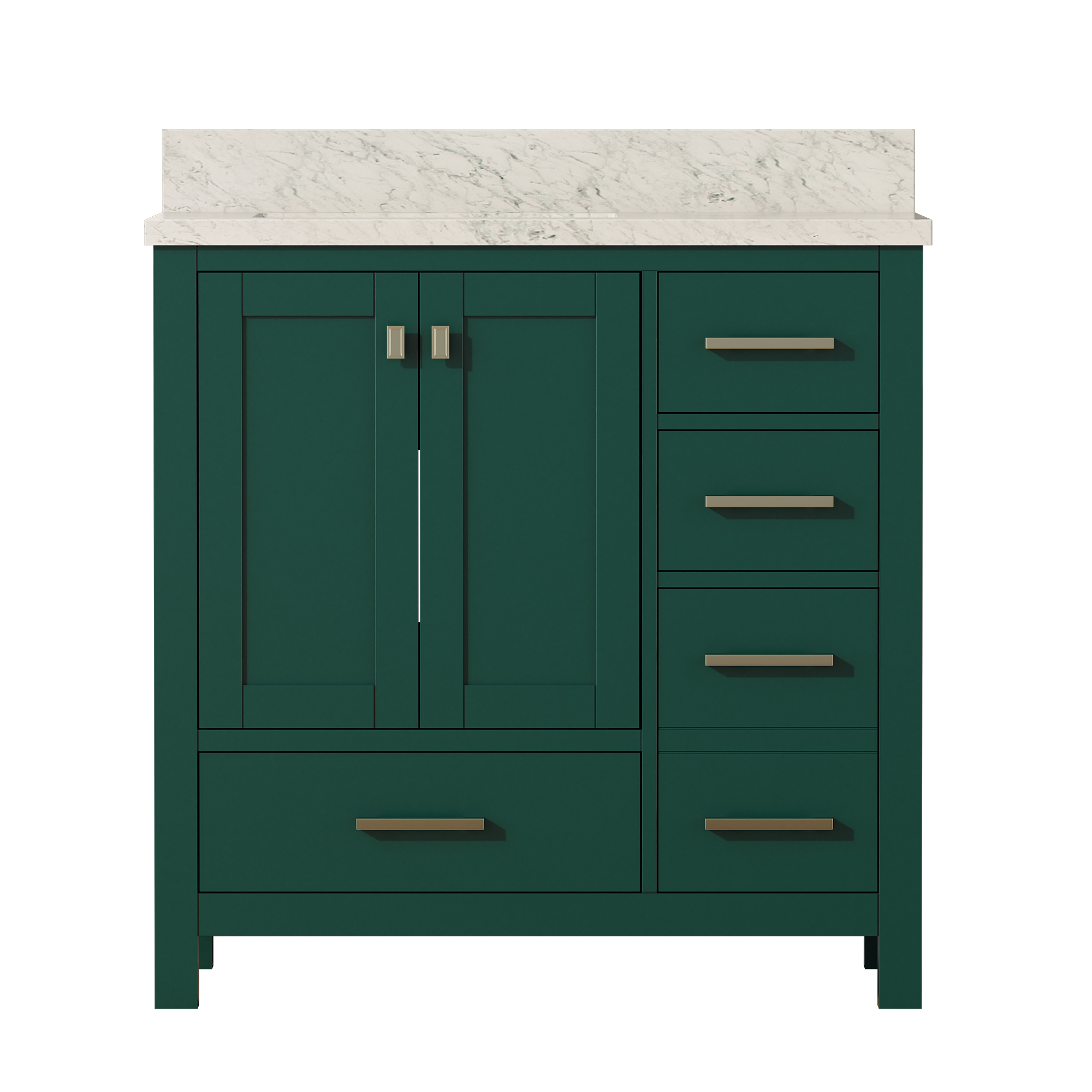 36"/48"/60" Solid Wood Bathroom Vanity with Marble Top and Ceramic Basin in Green