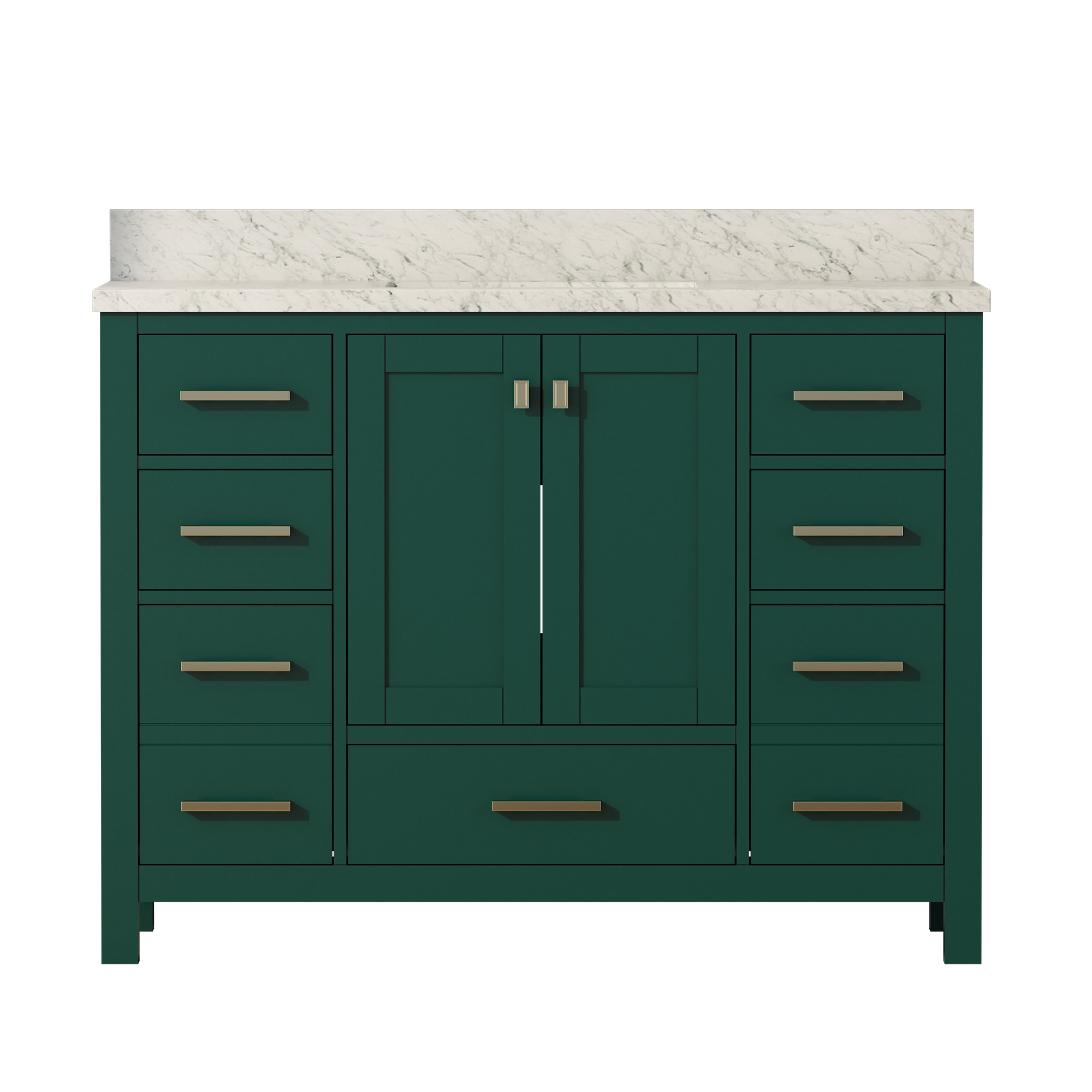 36"/48"/60" Solid Wood Bathroom Vanity with Marble Top and Ceramic Basin in Green