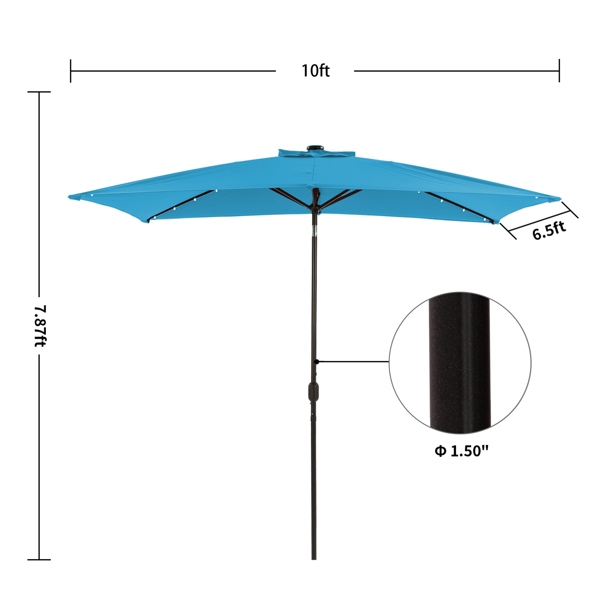 10Ft Outdoor Rectangular Umbrella with 26 Solar-Powered LED Lights, Crank and Tilt (Without Base)