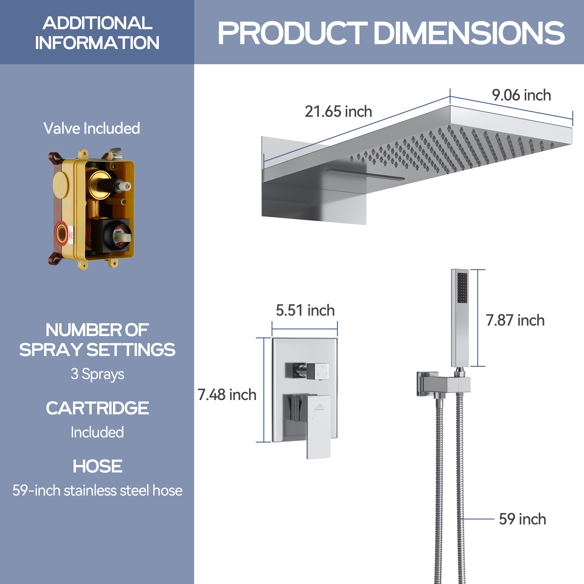 22" Wall Mounted Stainless Steel Shower Systems With Handheld Shower