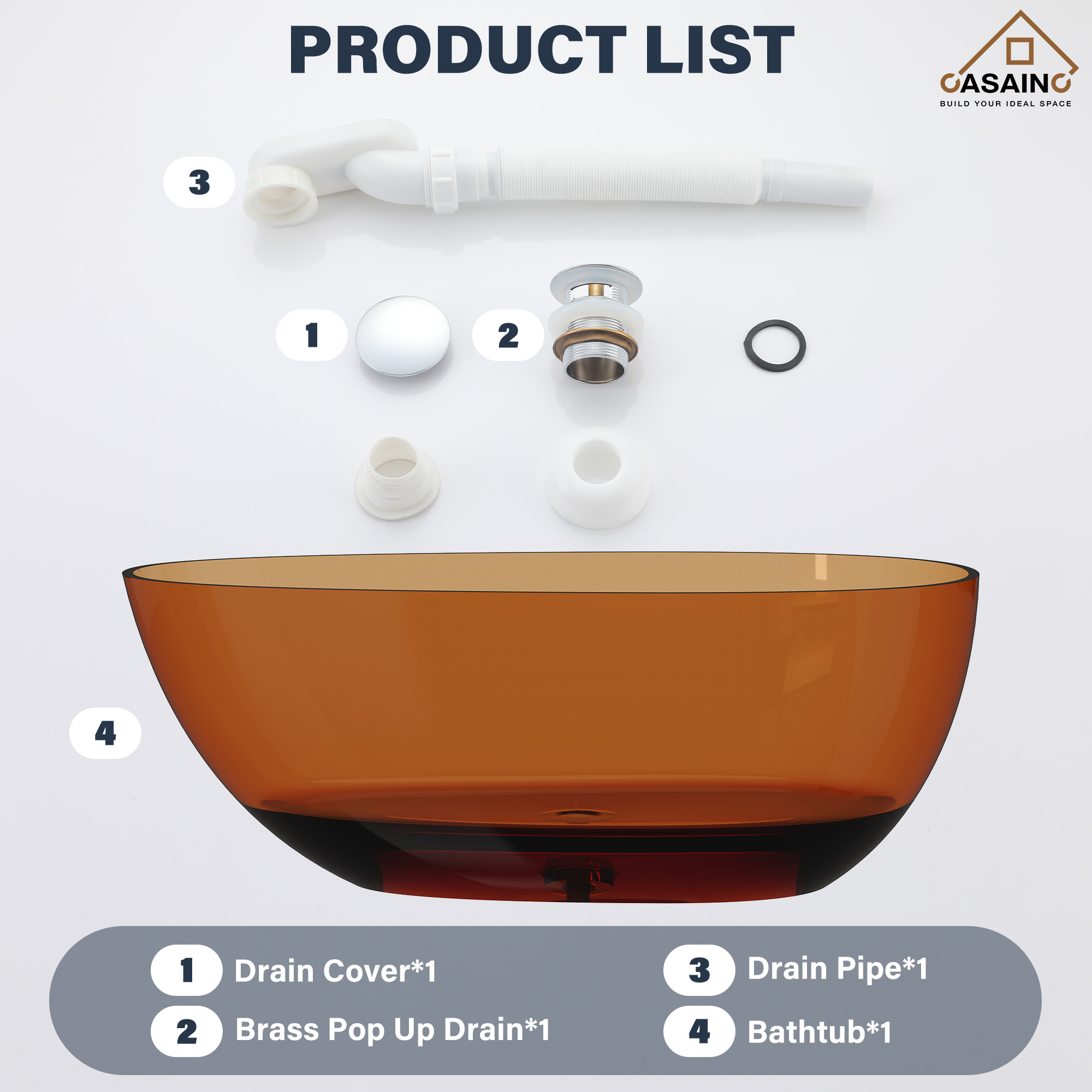 59"/67" Egg-Shaped Transparent Pure Resin Adult Freestanding Bathtub