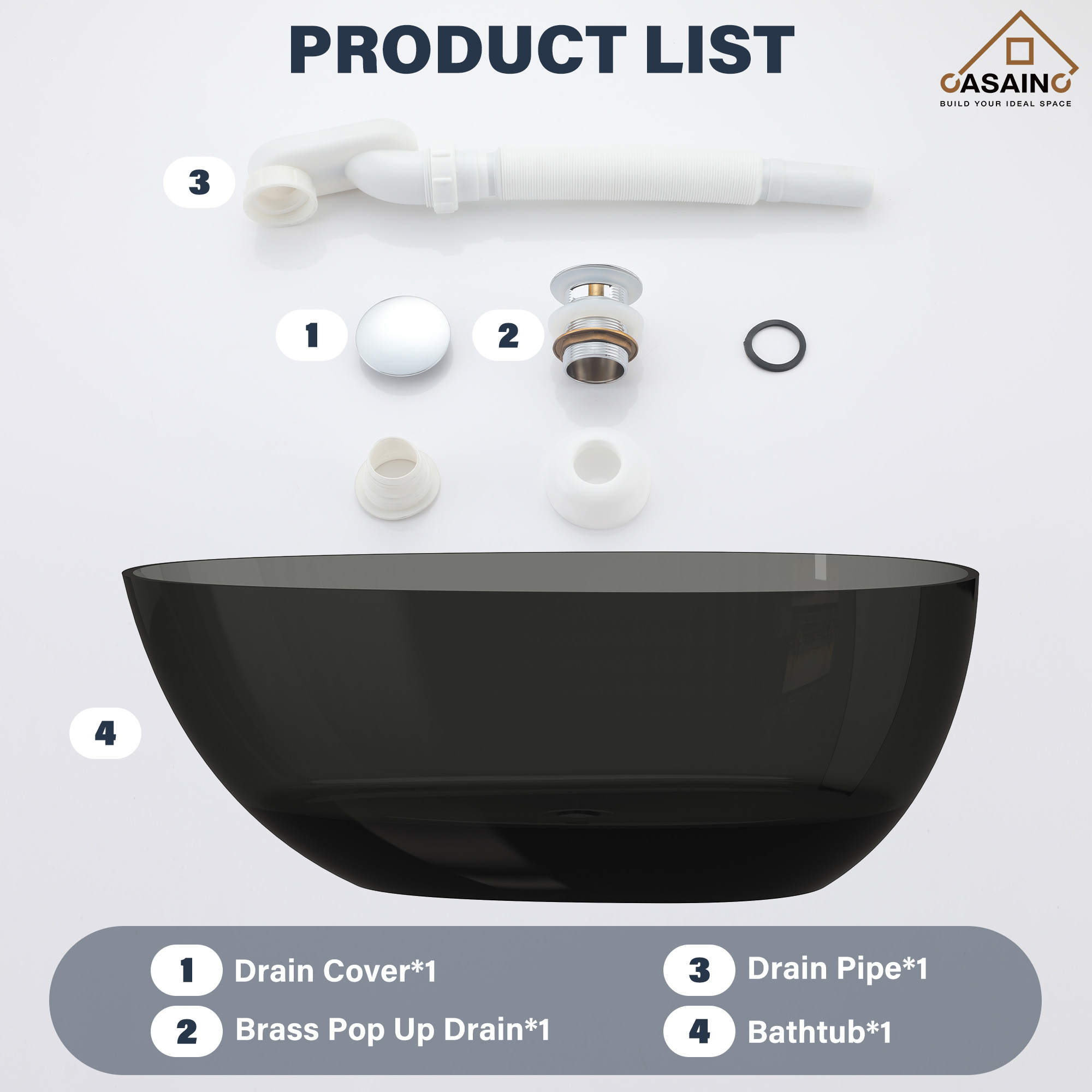 59"/67" Egg-Shaped Transparent Pure Resin Adult Freestanding Bathtub