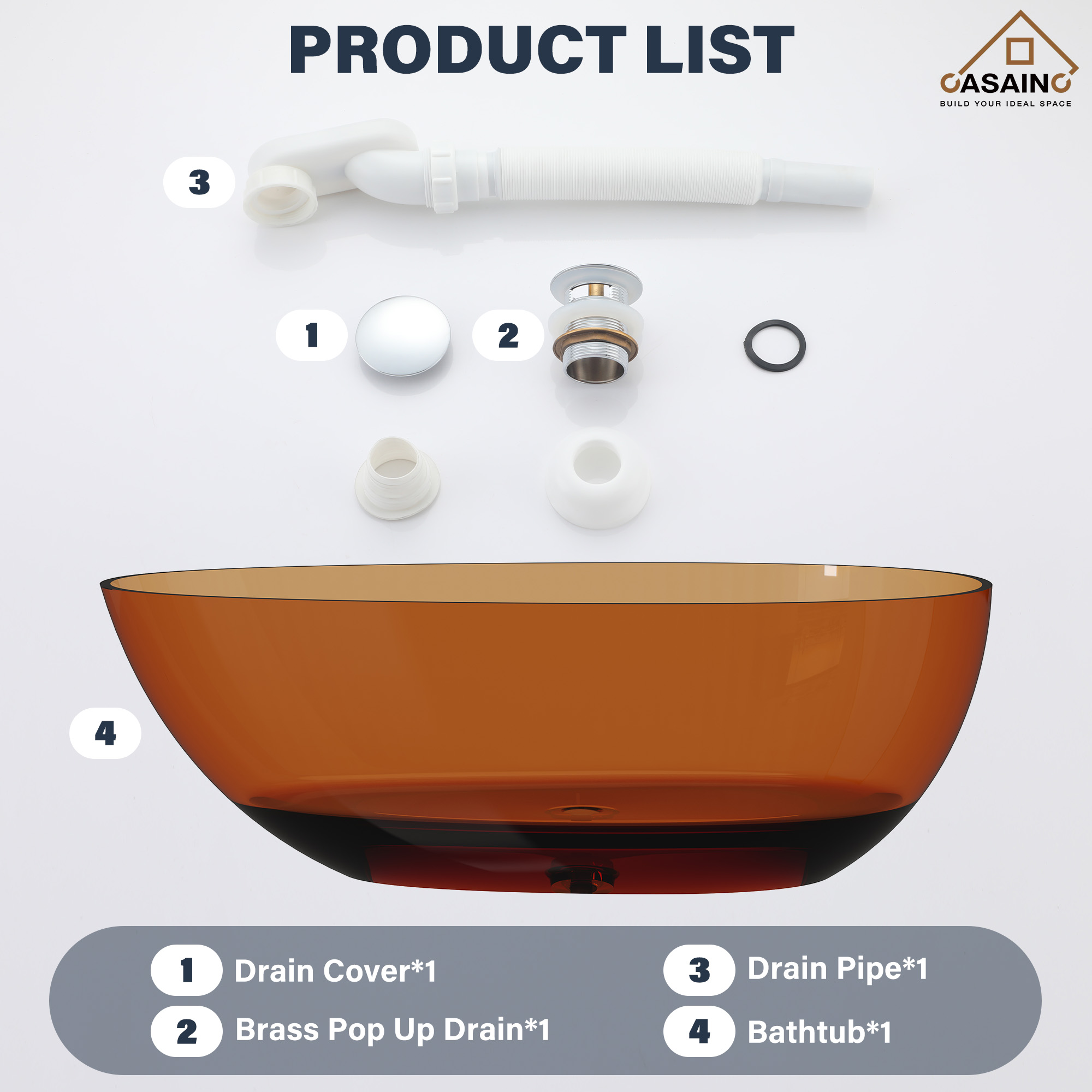 59"/67" Egg-Shaped Transparent Pure Resin Adult Freestanding Bathtub