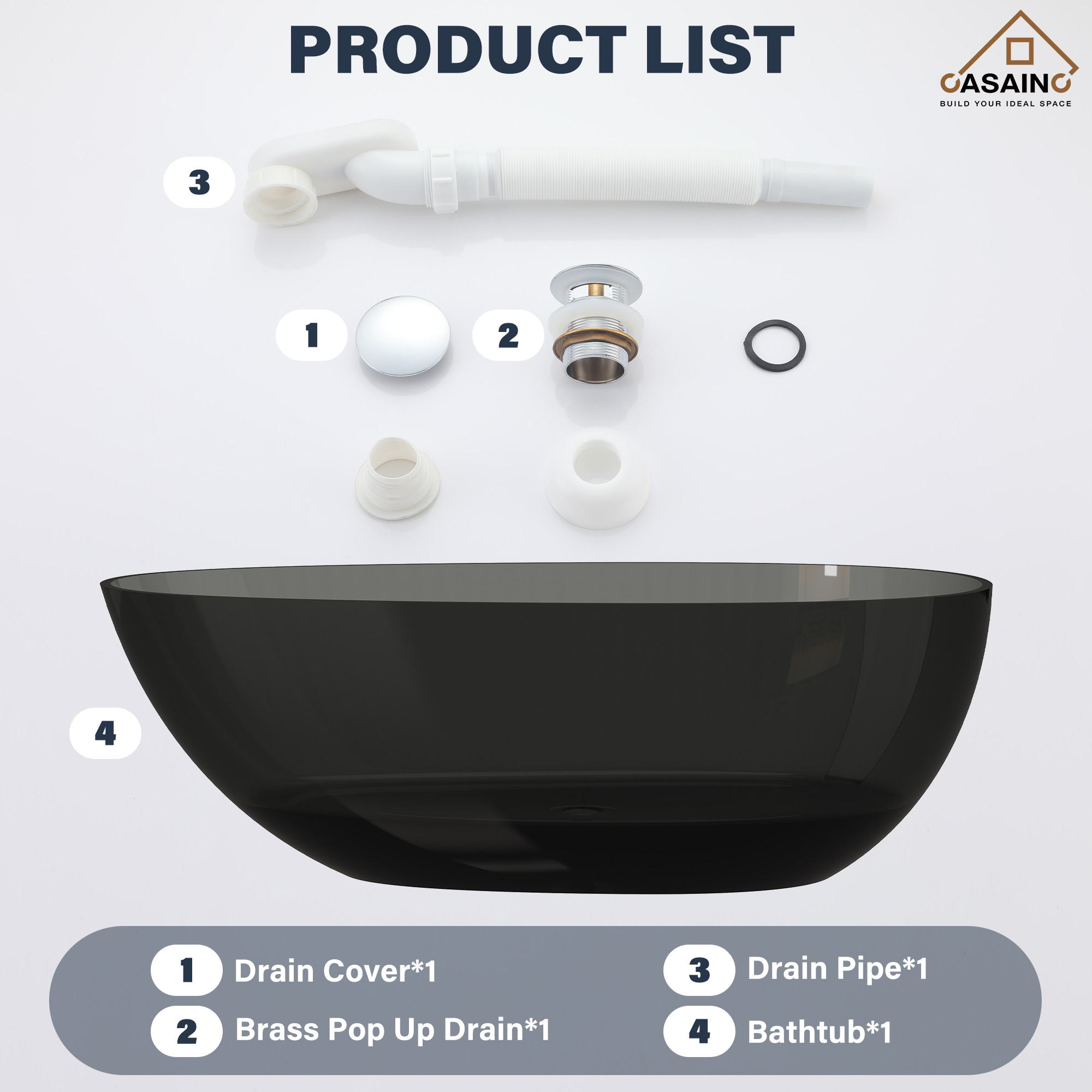 59"/67" Egg-Shaped Transparent Pure Resin Adult Freestanding Bathtub