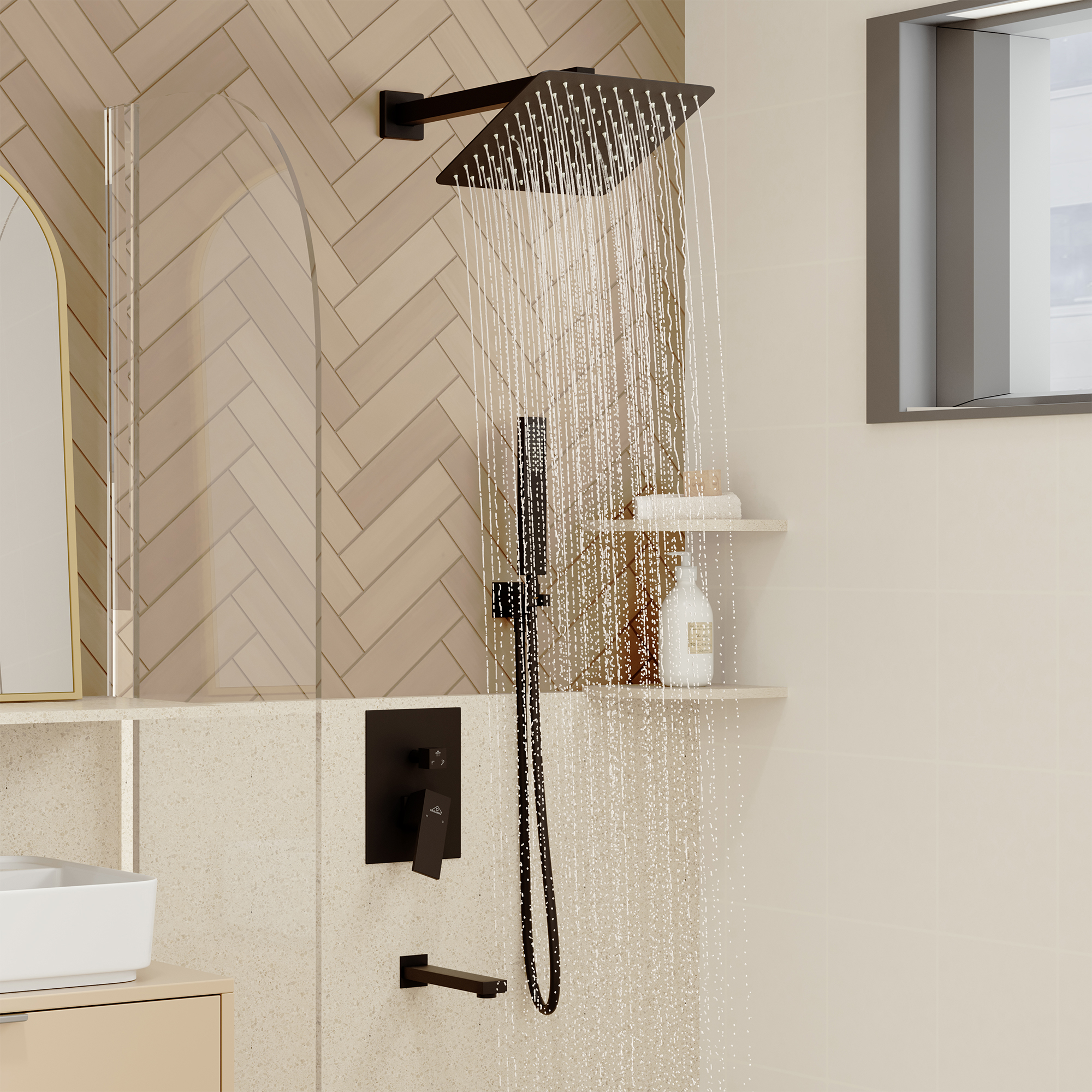 10" Wall Mounted Dual Shower Heads Shower System With Tub Spout 