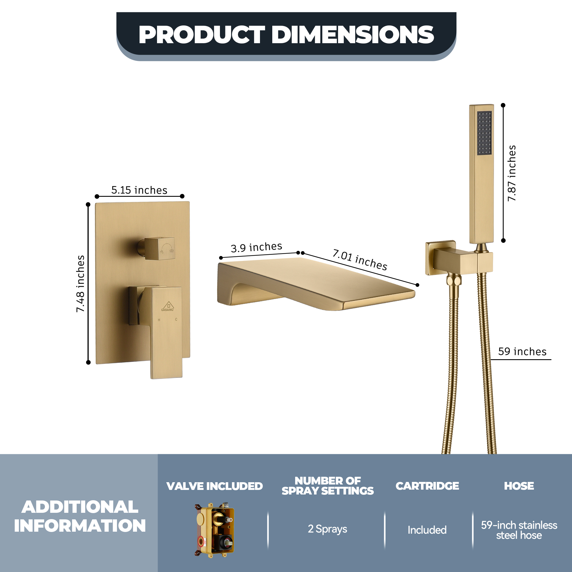 Wall Mounted Bathtub Faucet Set With Handheld Shower Head