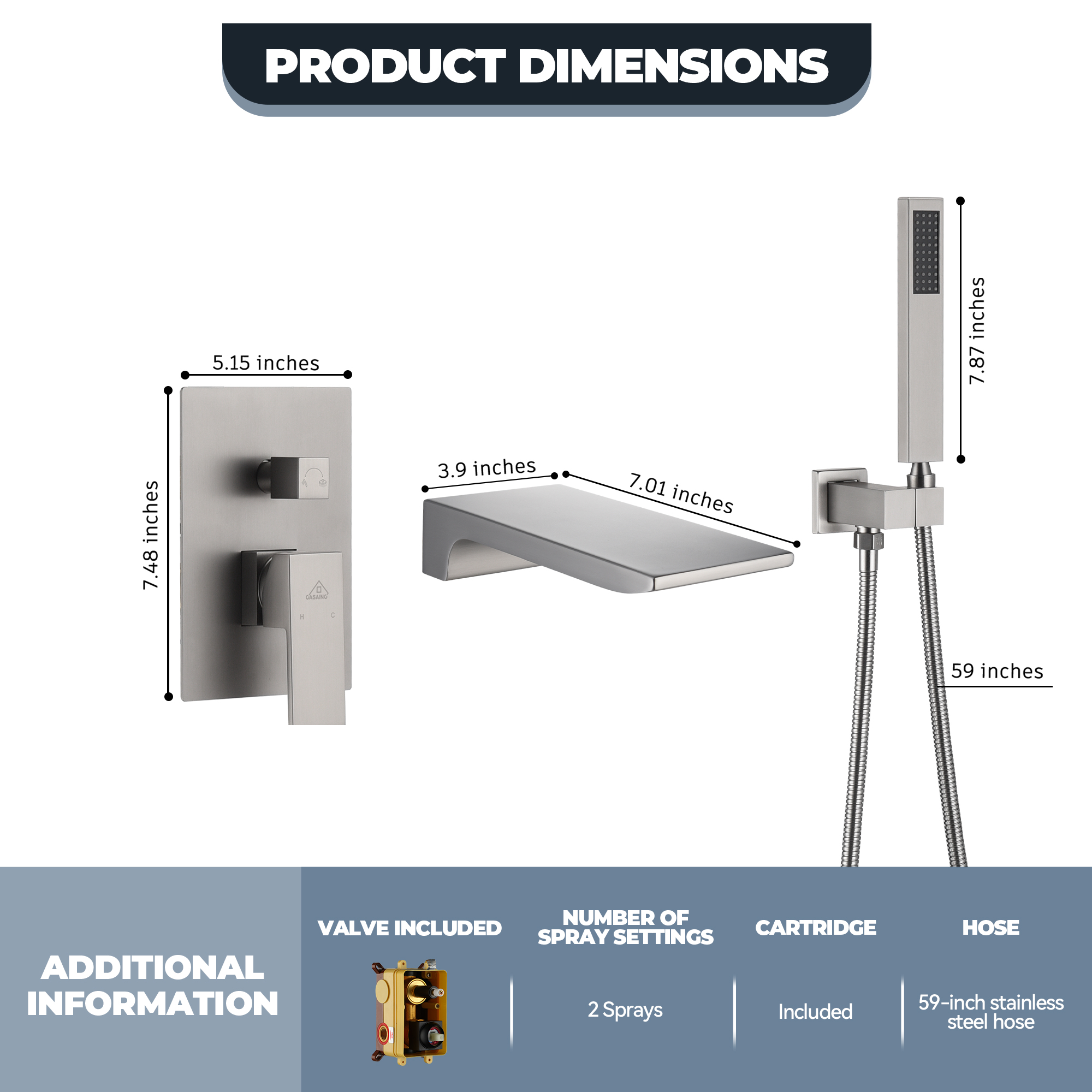 Wall Mounted Bathtub Faucet Set With Handheld Shower Head