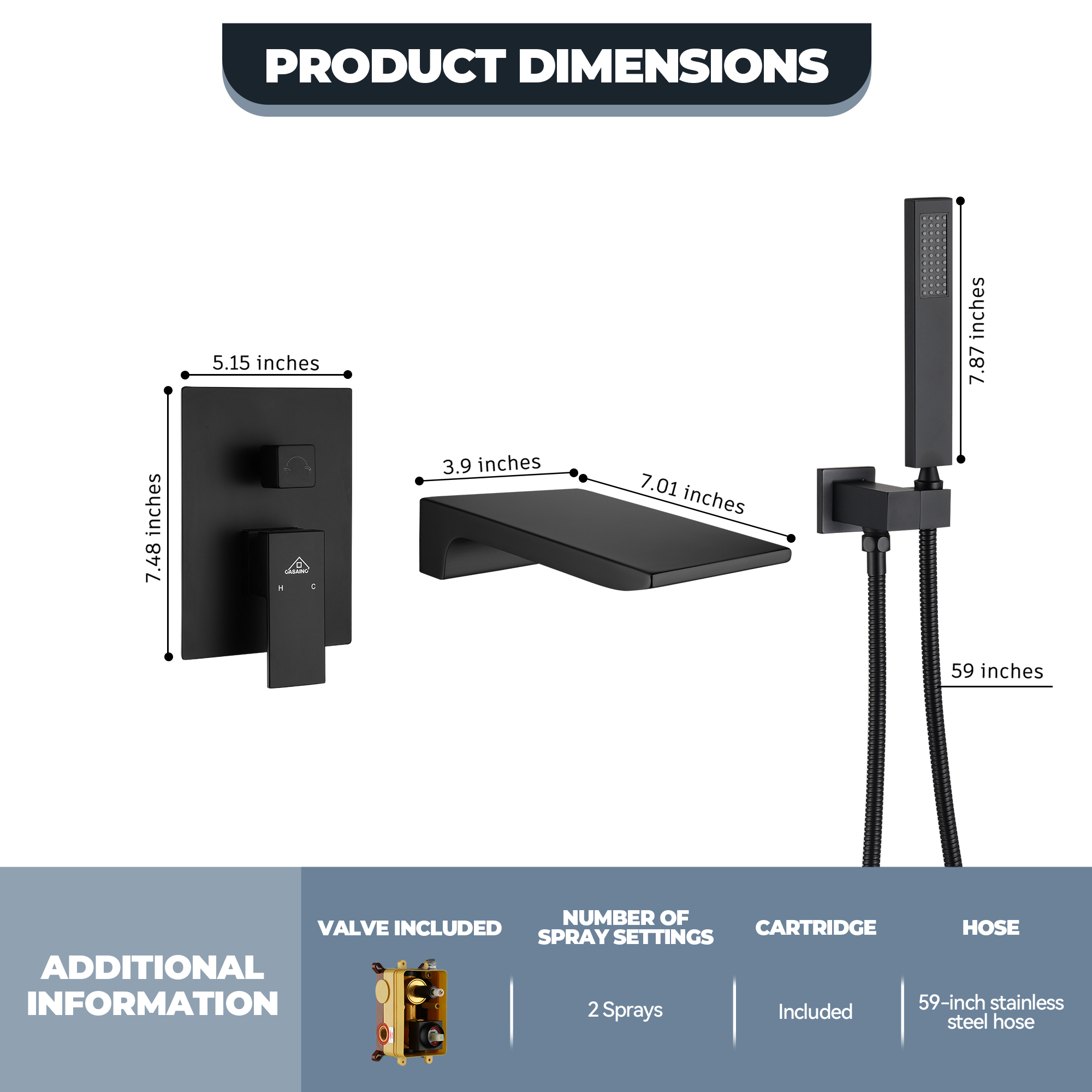 Wall Mounted Bathtub Faucet Set With Handheld Shower Head