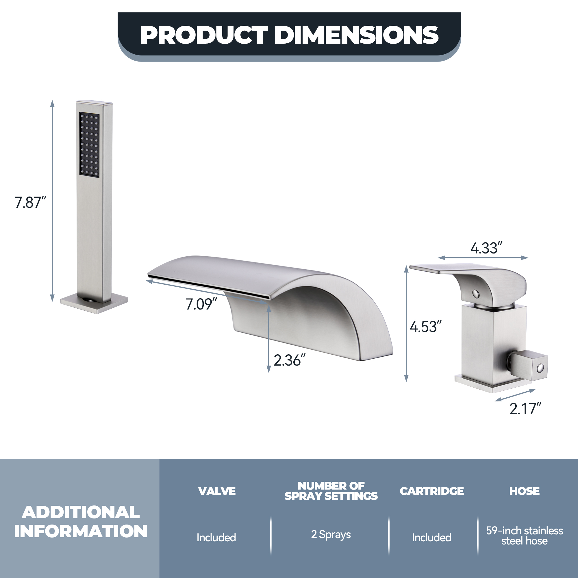 Waterfall Tub Faucet with Handheld Shower Head for Bathtub