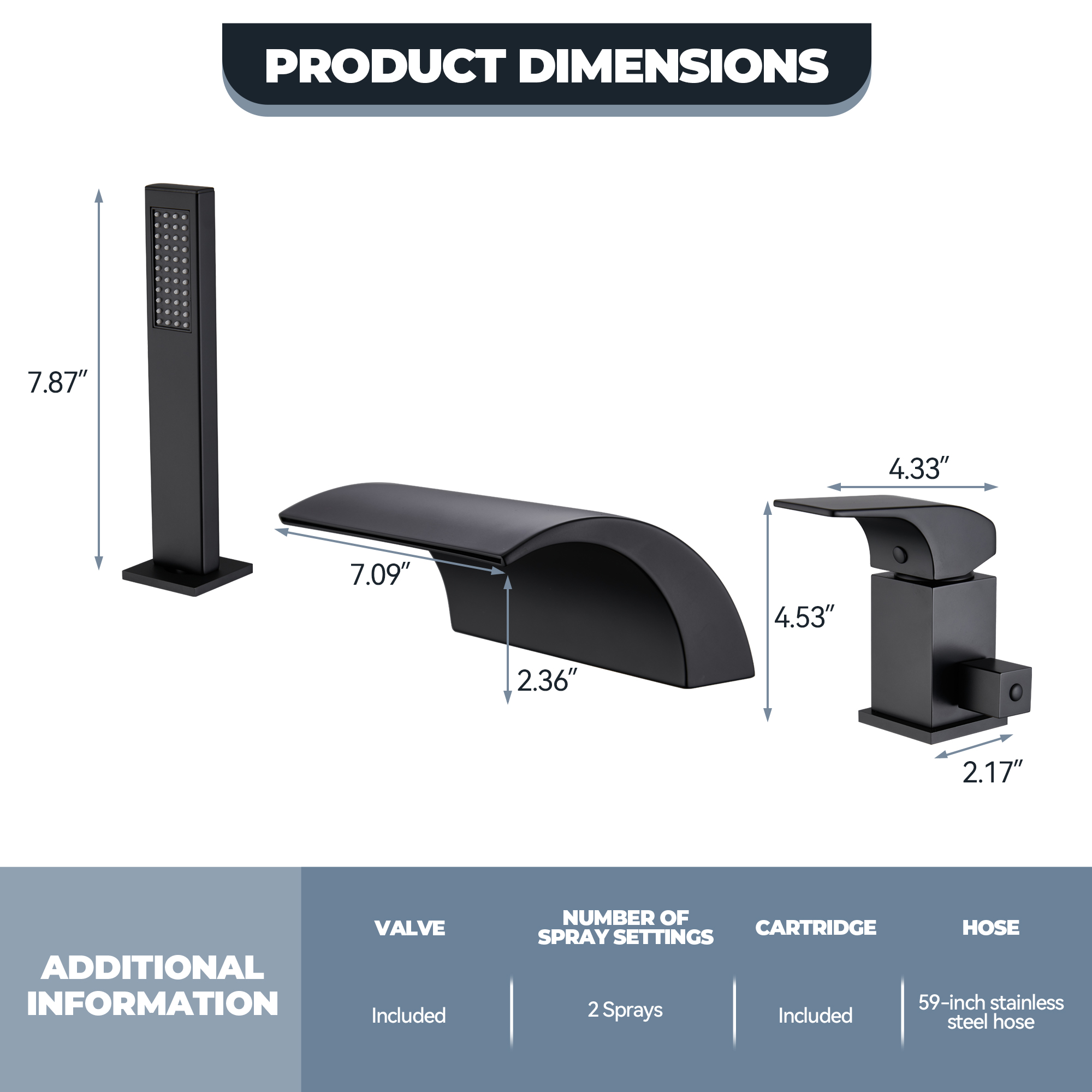 Waterfall Tub Faucet with Handheld Shower Head for Bathtub