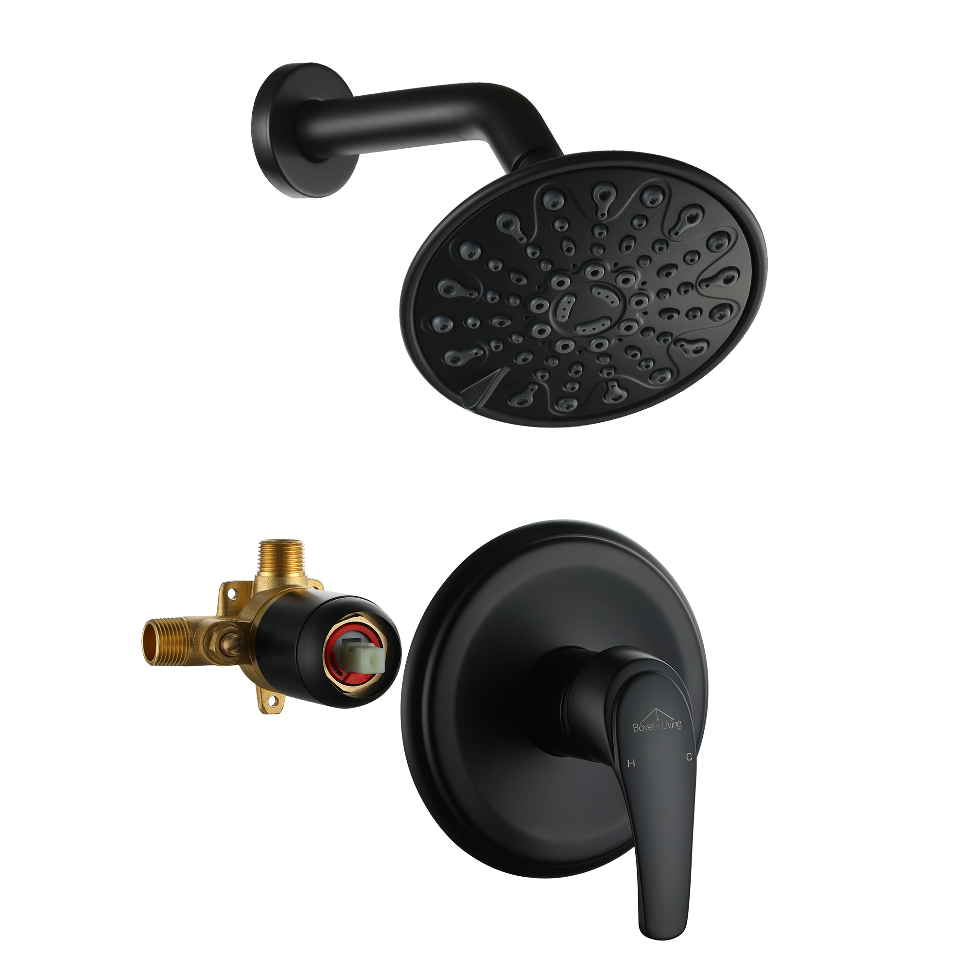 6" Wall Mounted Matte Black Shower Faucet with 6 Spray Patterns