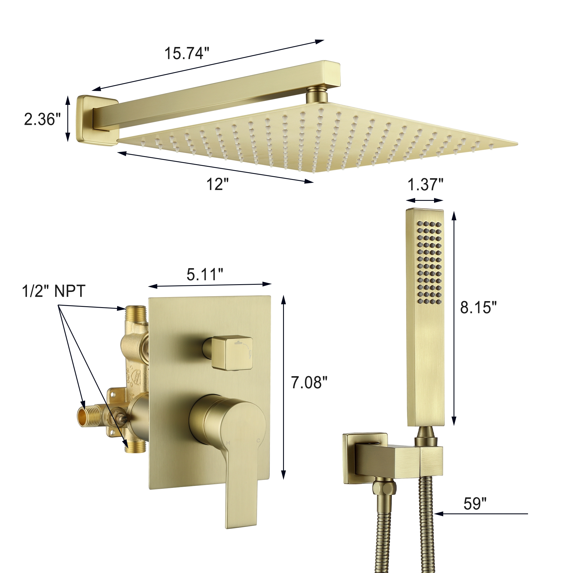 10-inch/12inch Rainfall Shower System With Hand Shower & Pressure-Balanced Valve