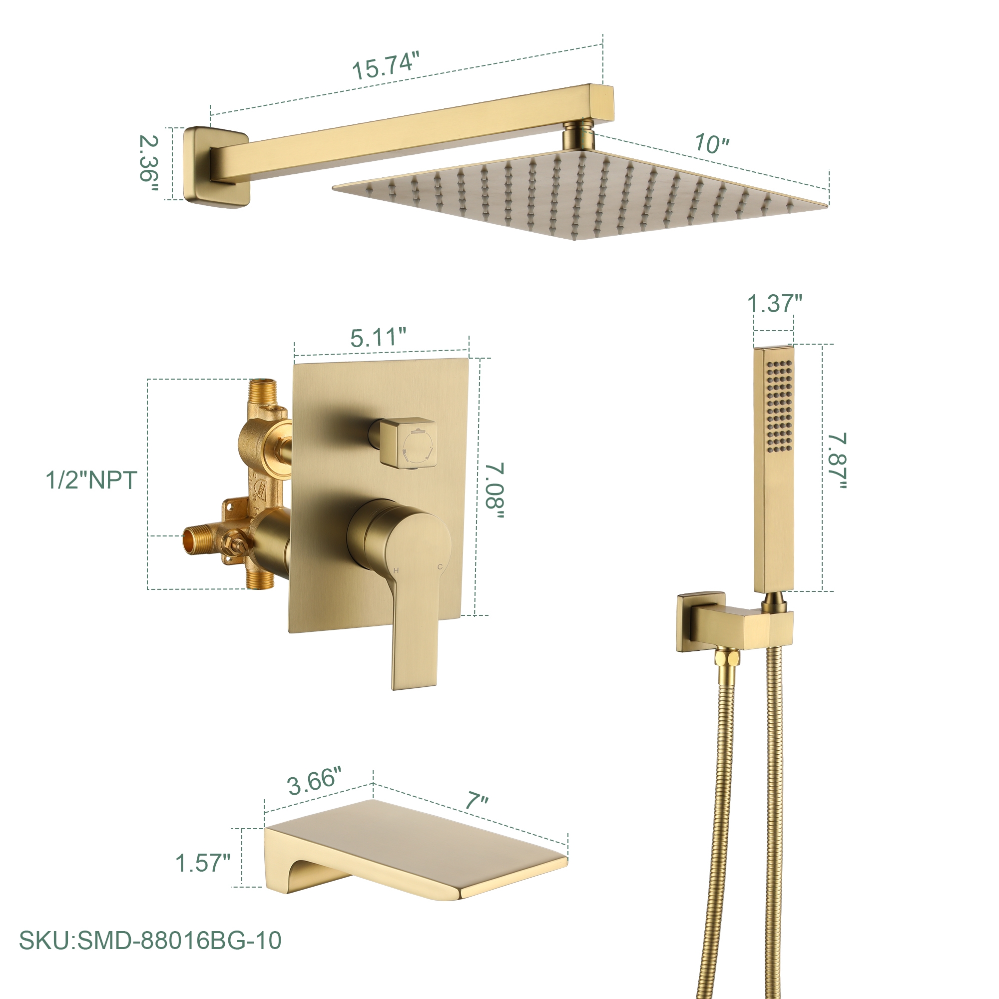 10-inch/12inch Rain Shower System With Handeld & Tub Spout