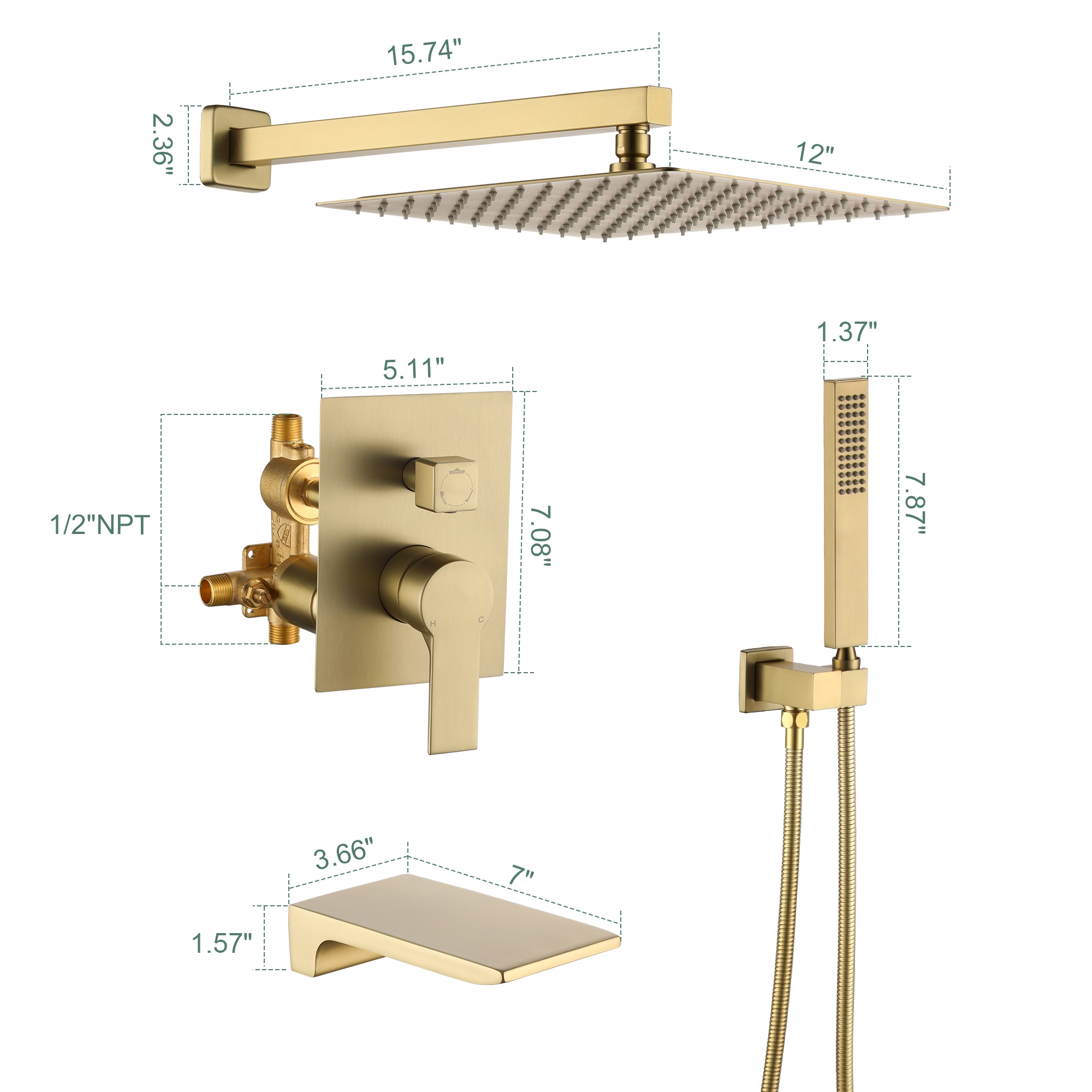 10-inch/12inch Rain Shower System With Handeld & Tub Spout