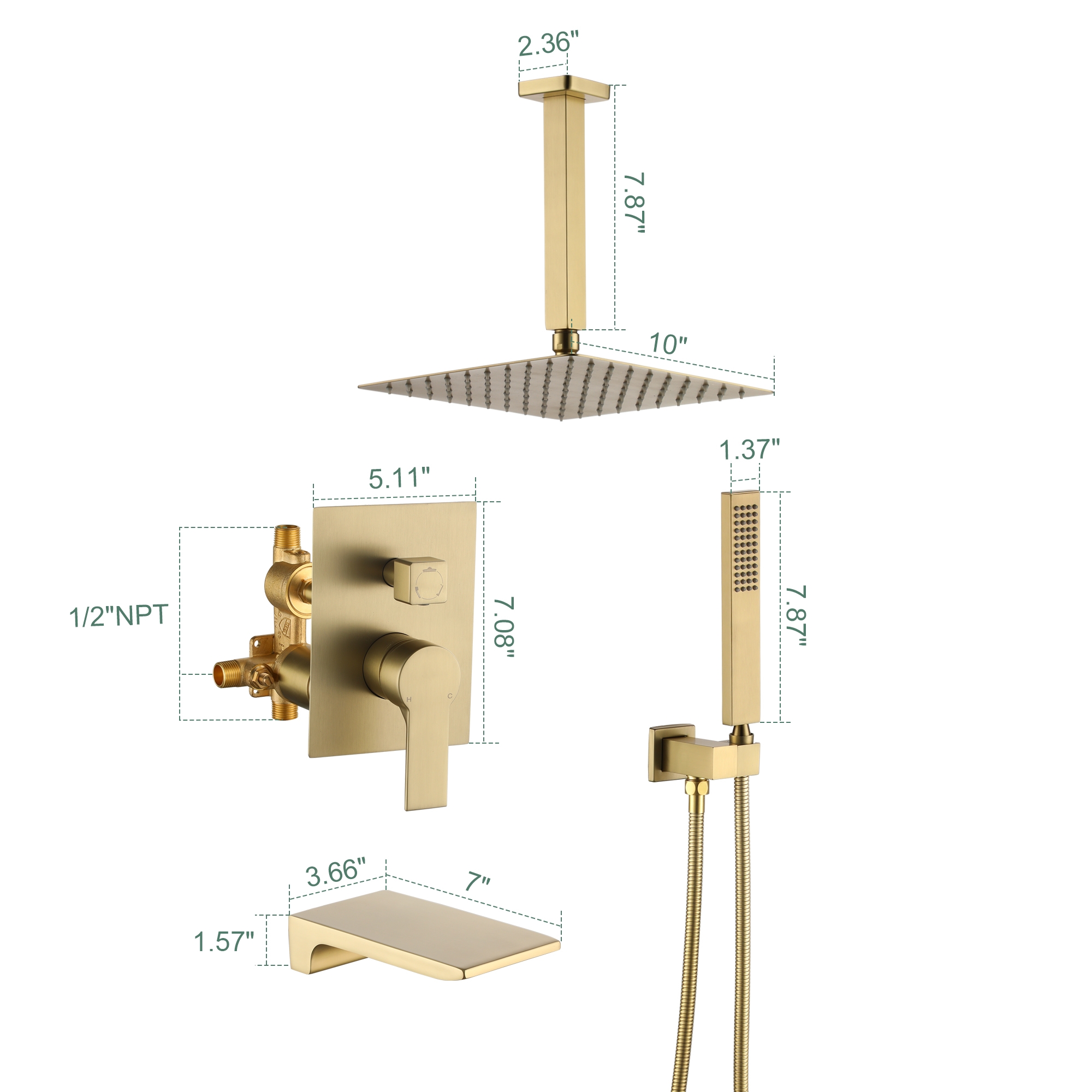 10-inch/12inch Rain Shower System With Handeld & Tub Spout