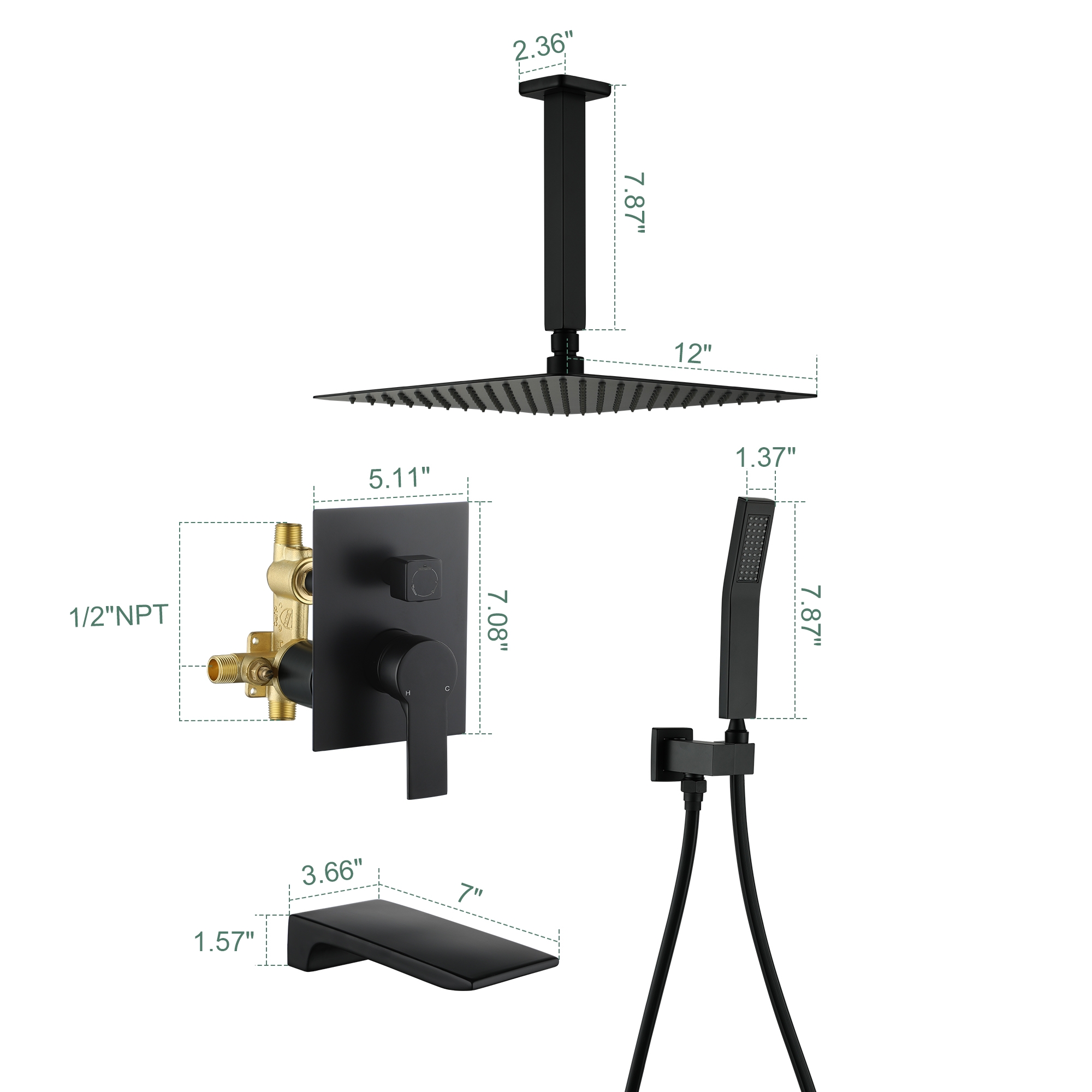 10-inch/12inch Rain Shower System With Handeld & Tub Spout