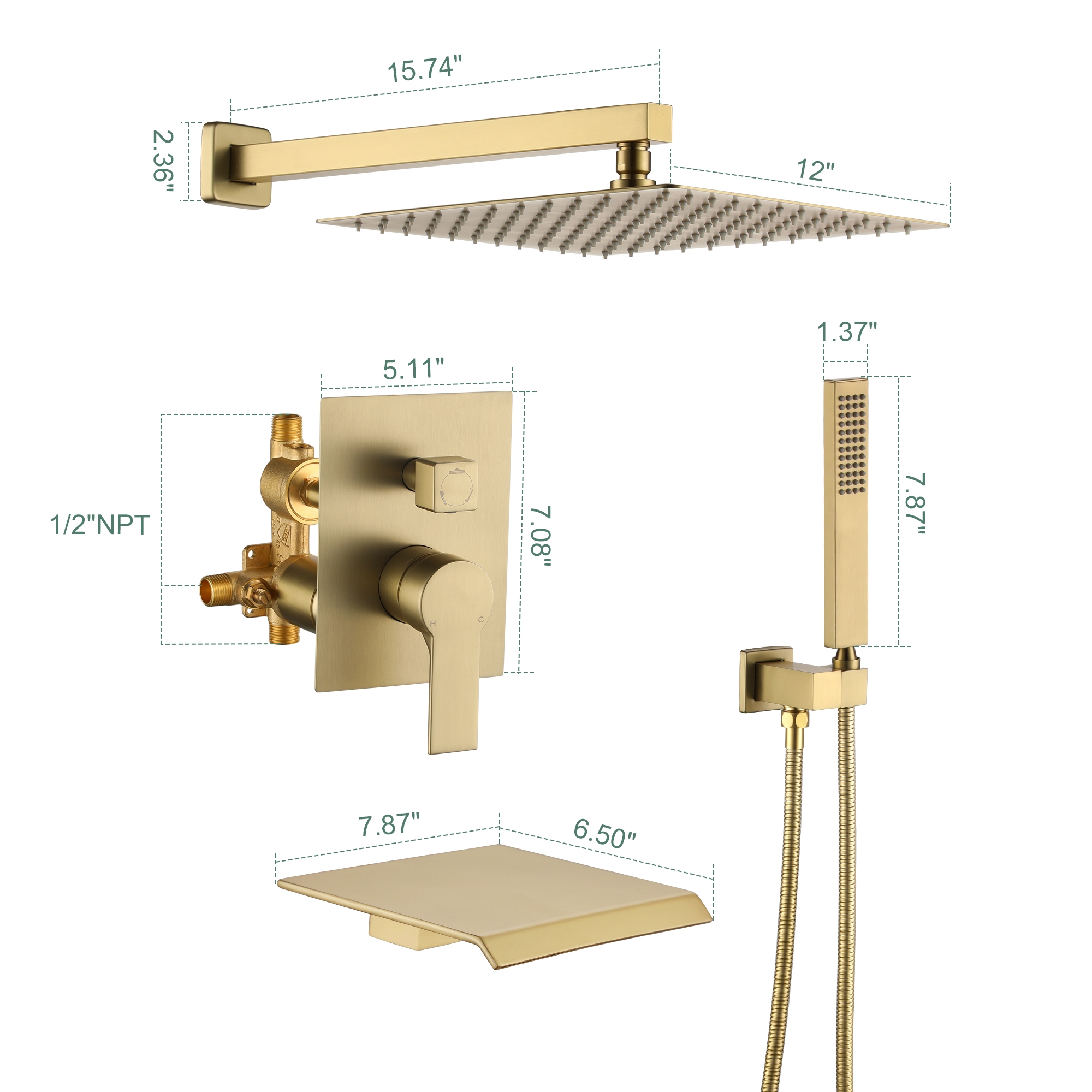 10-inch/12inch 3-Function Shower System With Bathtub Spout