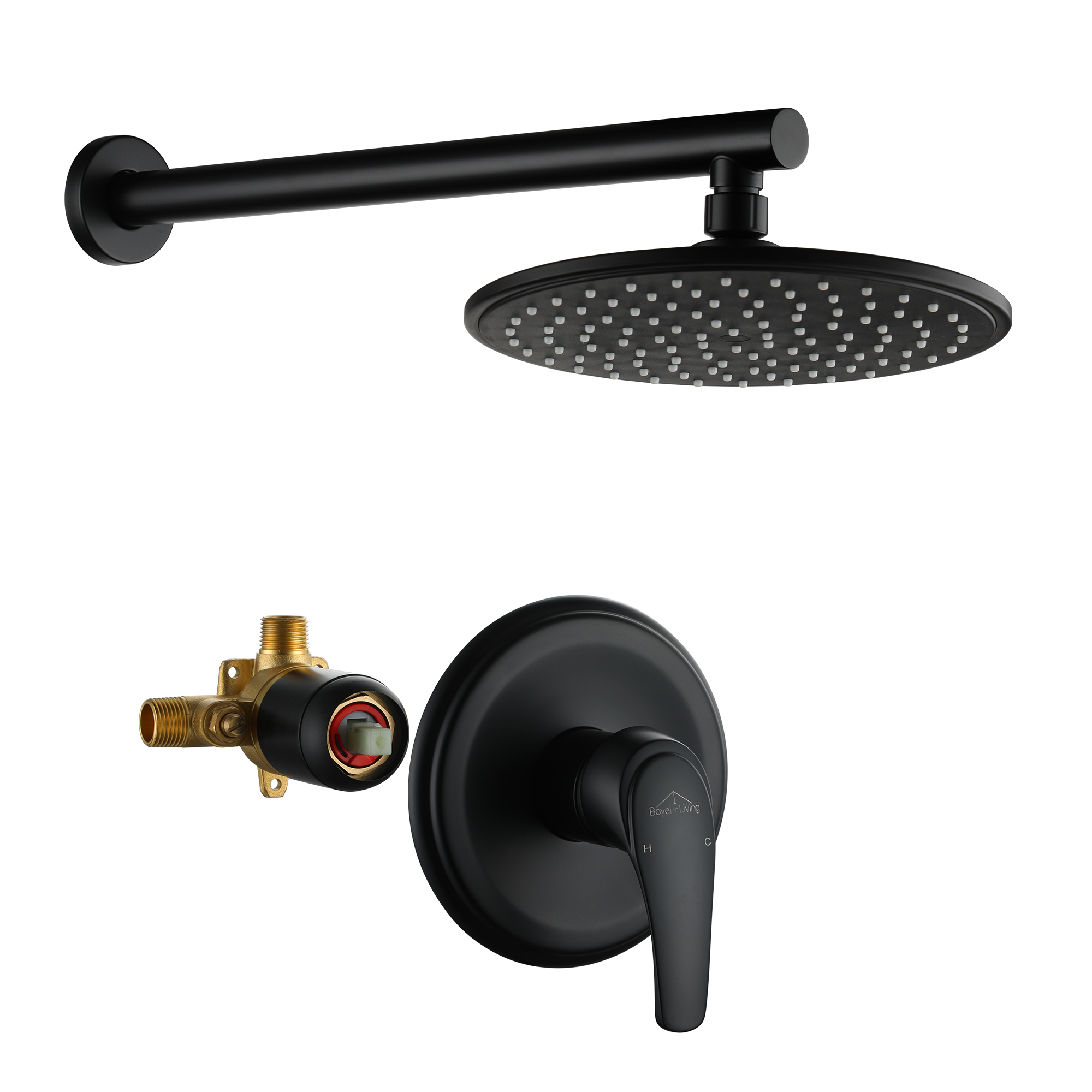 9" Wall Mounted Rain Shower System with Single Lever Handle & Pressure Balance Valve