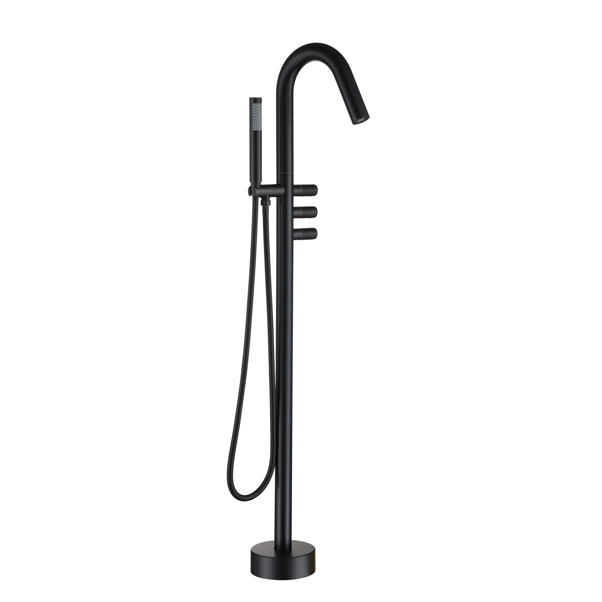 Freestanding Floor Mount Tub Filler Faucet with Handheld Shower in Solid Brass Construction