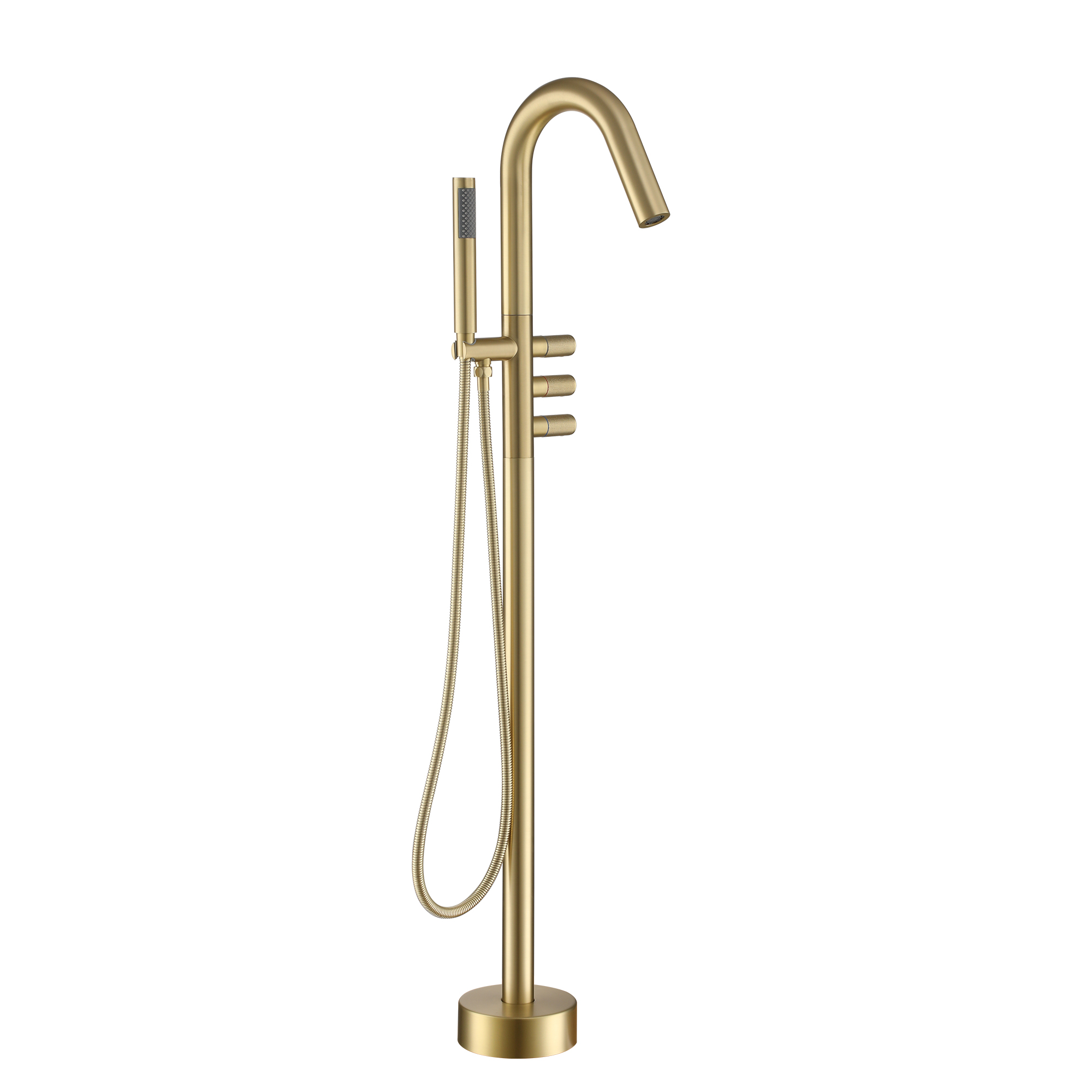 Freestanding Floor Mount Tub Filler Faucet with Handheld Shower in Solid Brass Construction