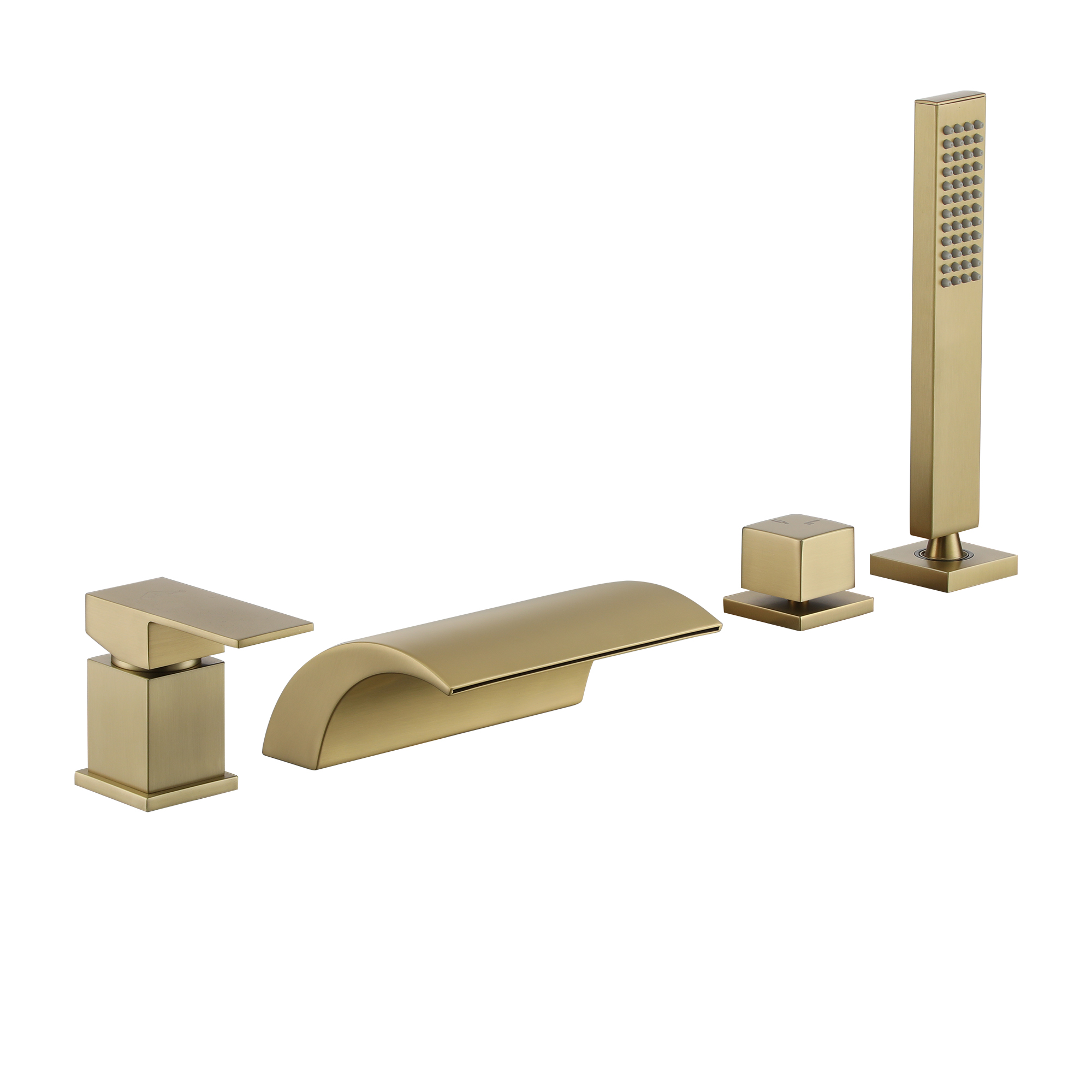 Deck-Mounted Roman Tub Faucet with Hand Shower in Matte Black/Brushed Gold