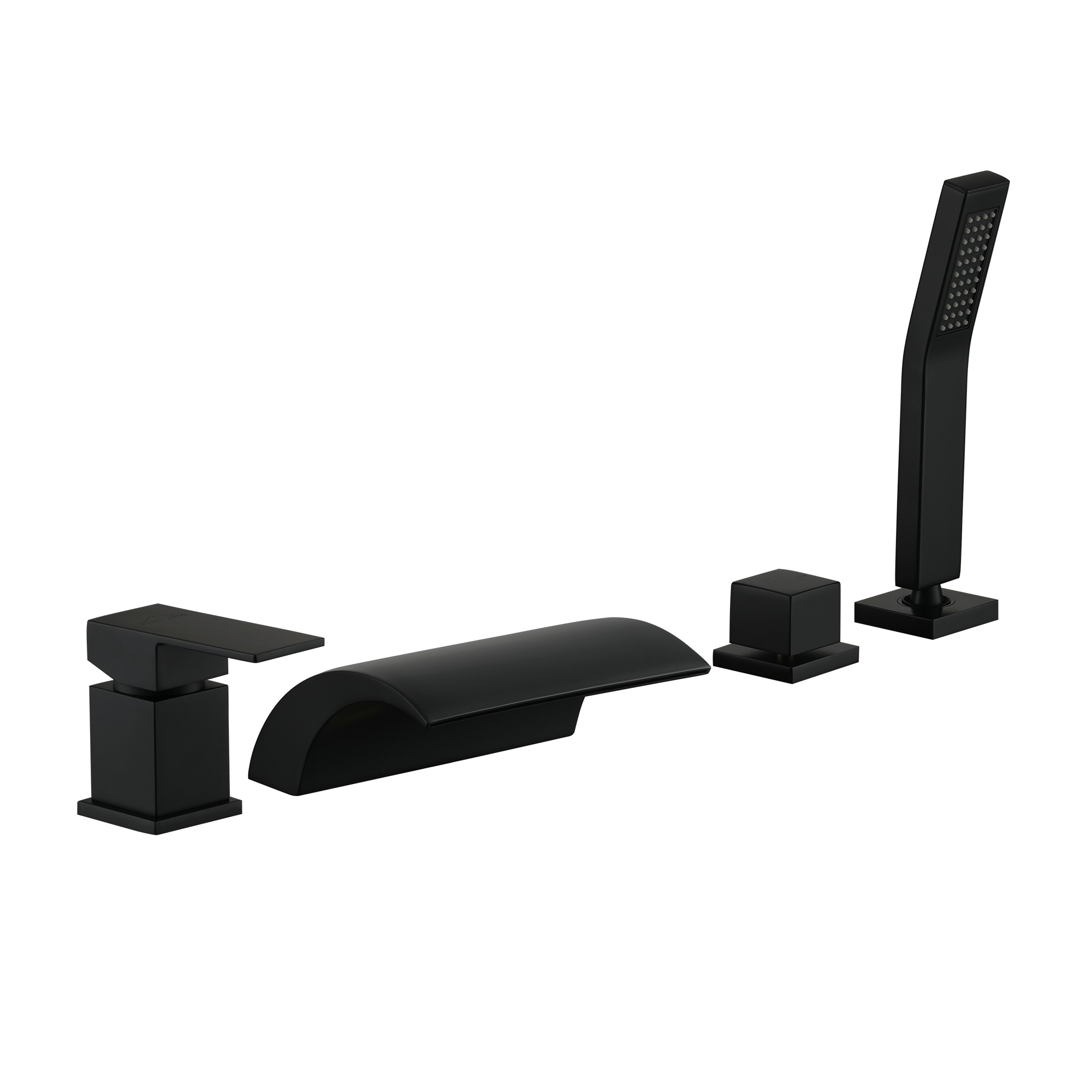 Deck-Mounted Roman Tub Faucet with Hand Shower in Matte Black/Brushed Gold