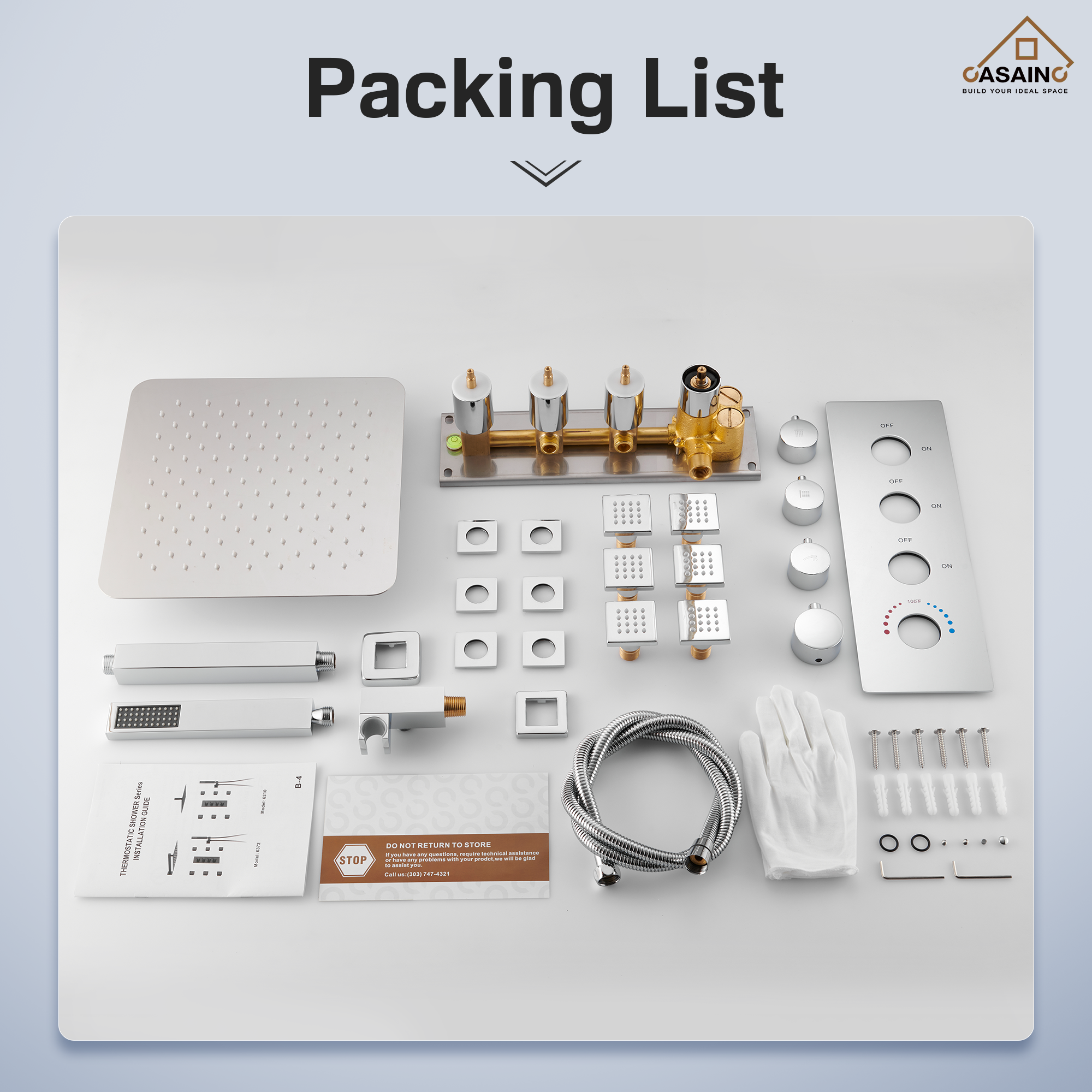 12" Ceiling Mount Rain Shower System with Handheld and Body Jets