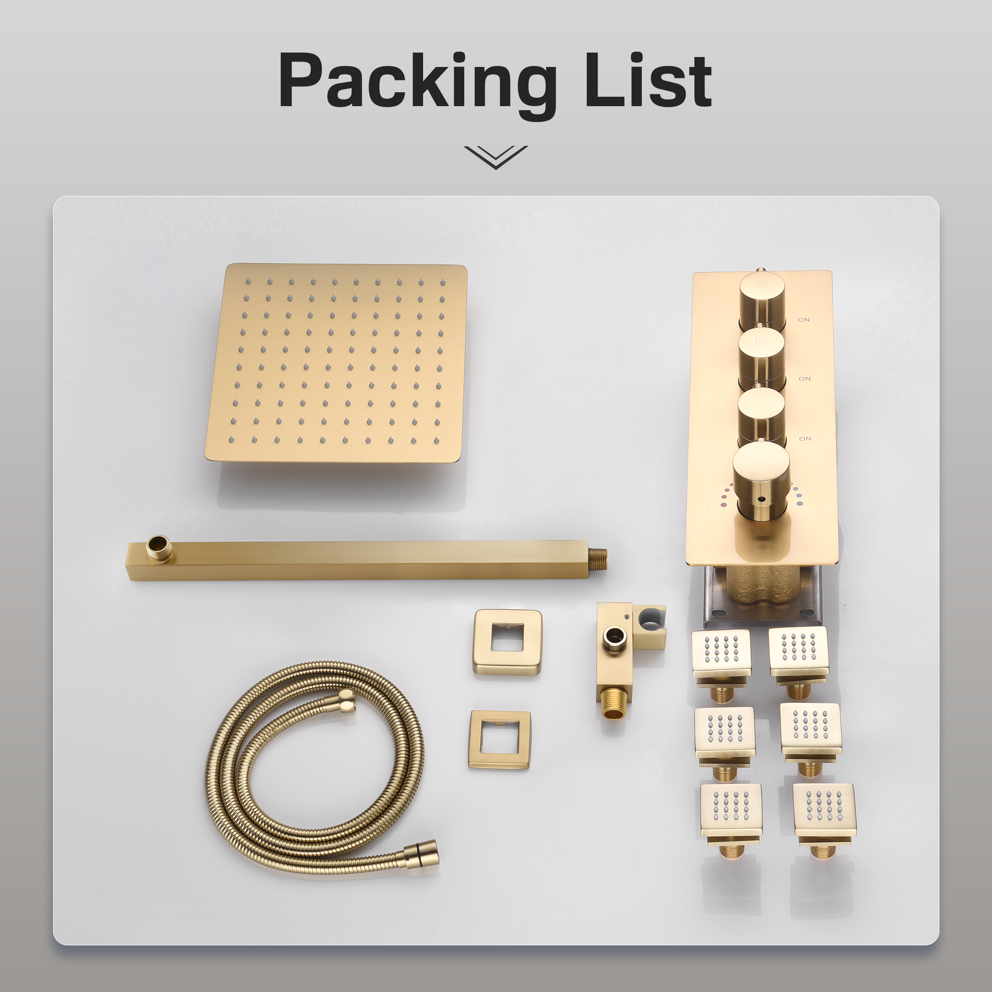 12" Thermostatic Shower System with Rainfall Showerhead & 6 Body Jets