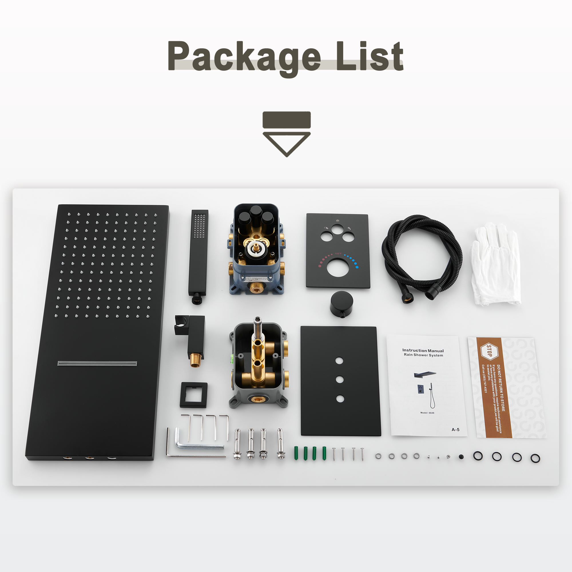 22" Thermostatic Shower System with Rainfall and Waterfall Shower Head