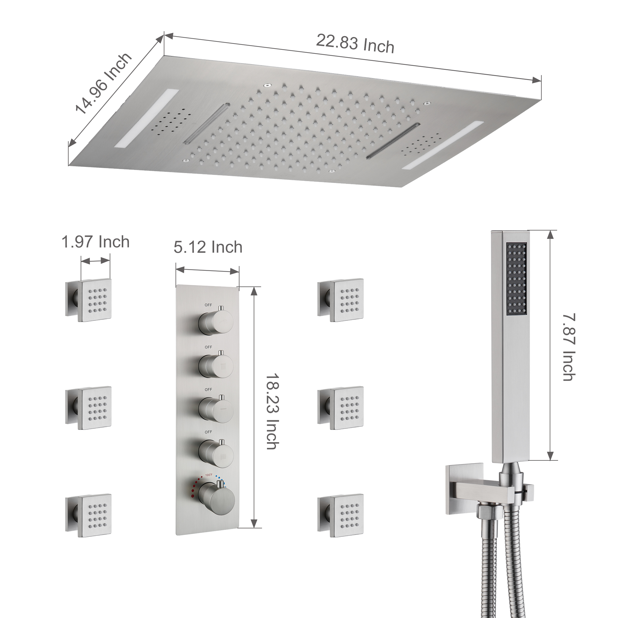 Deluxe 4-Function Thermostatic Shower System with LED Lighting & Bluetooth Music 