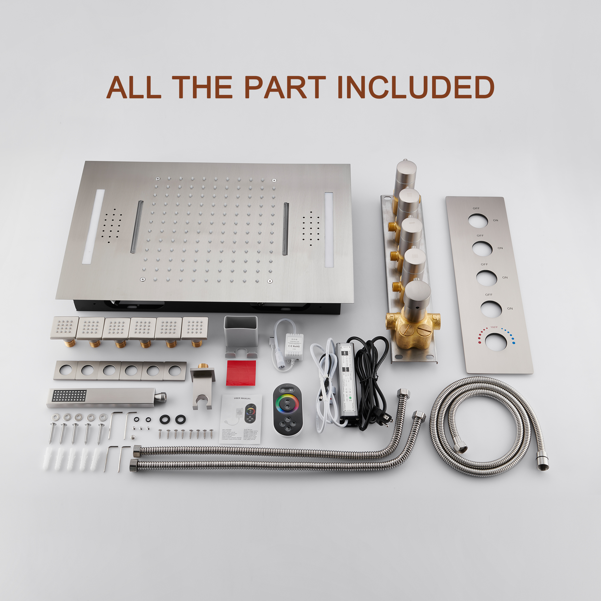 Deluxe 4-Function Thermostatic Shower System with LED Lighting & Bluetooth Music 