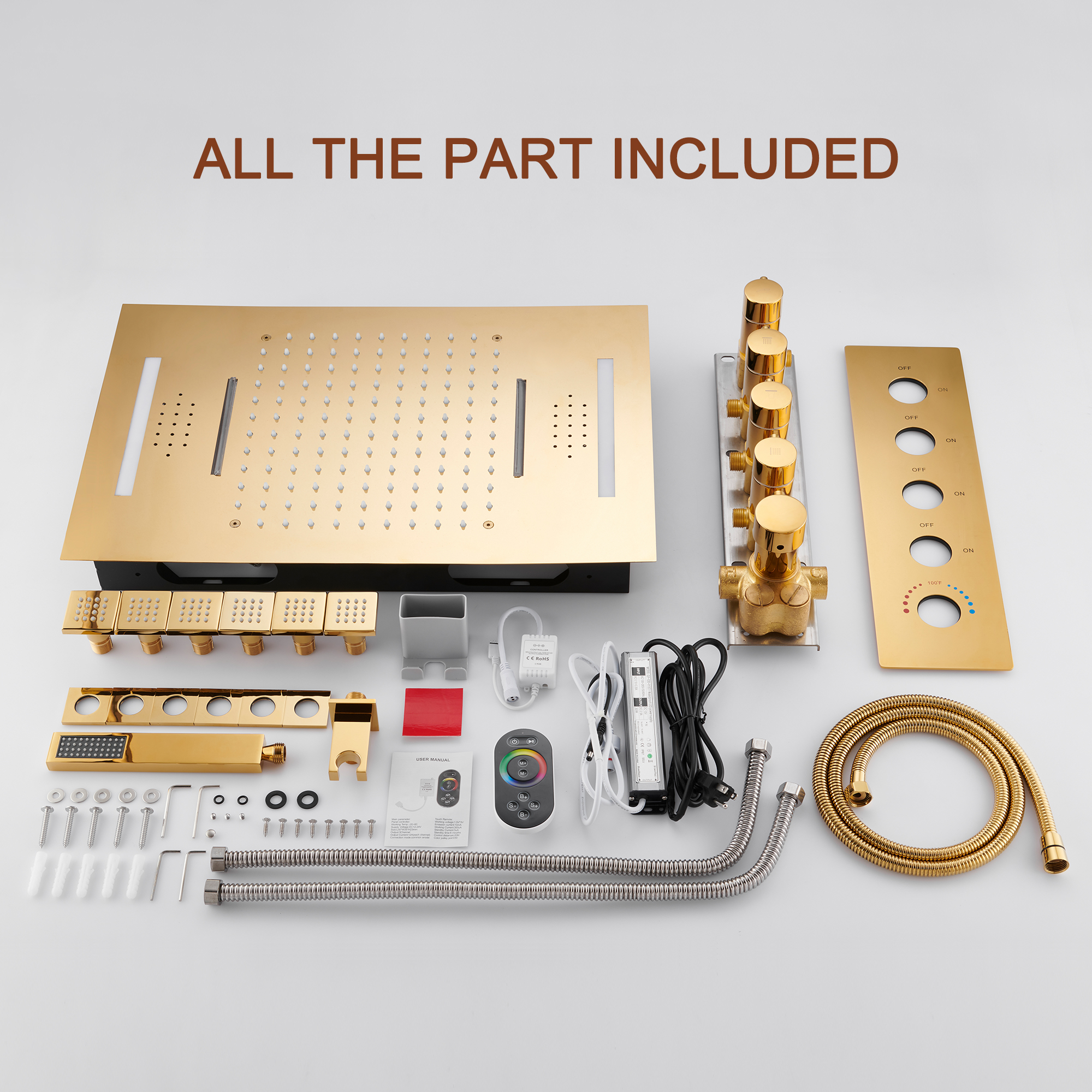 Deluxe 4-Function Thermostatic Shower System with LED Lighting & Bluetooth Music 