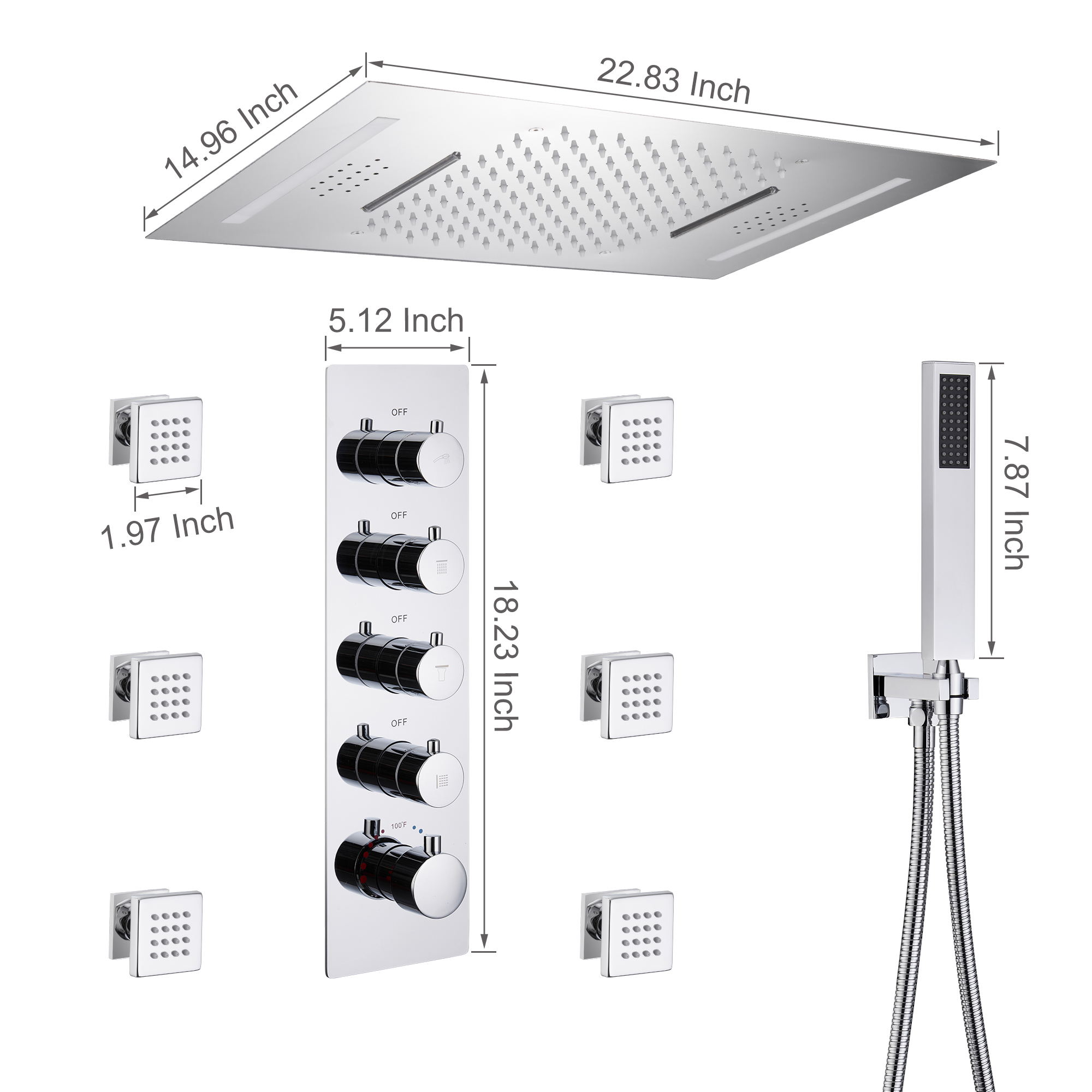 Deluxe 4-Function Thermostatic Shower System with LED Lighting & Bluetooth Music 