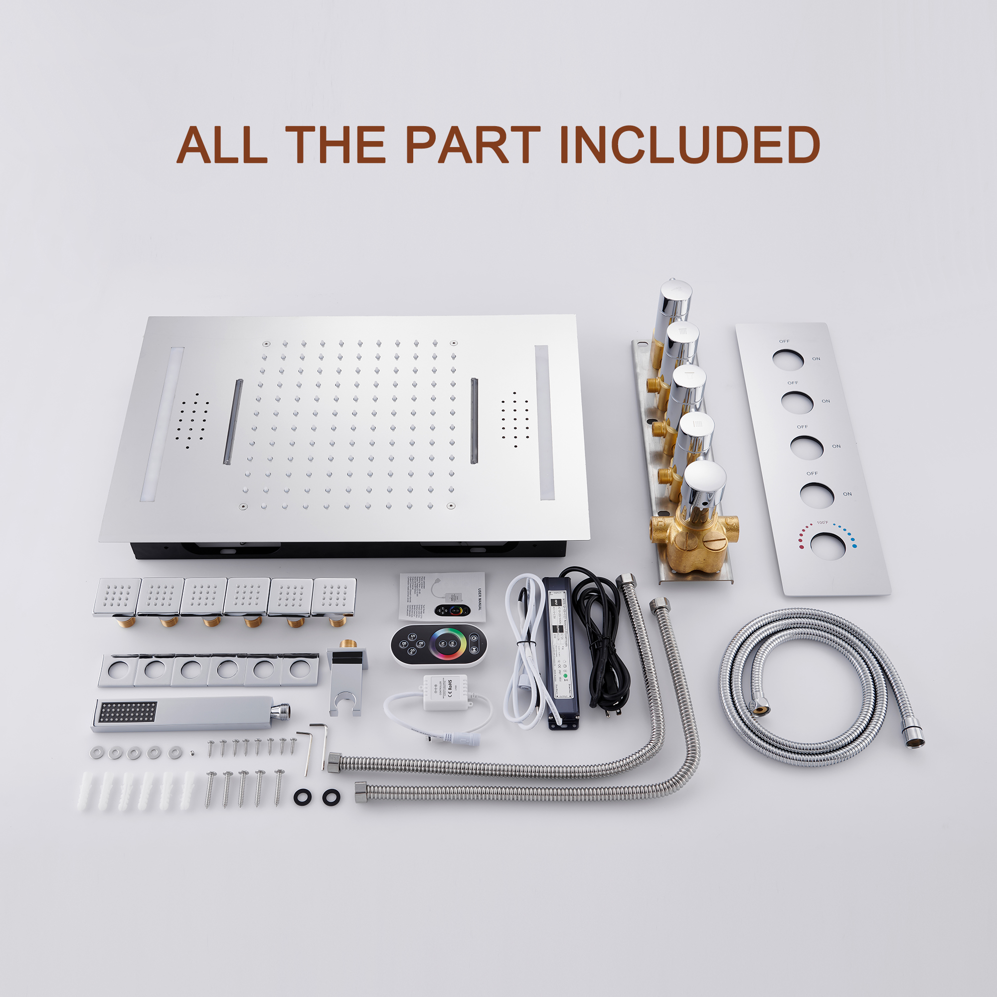 Deluxe 4-Function Thermostatic Shower System with LED Lighting & Bluetooth Music 