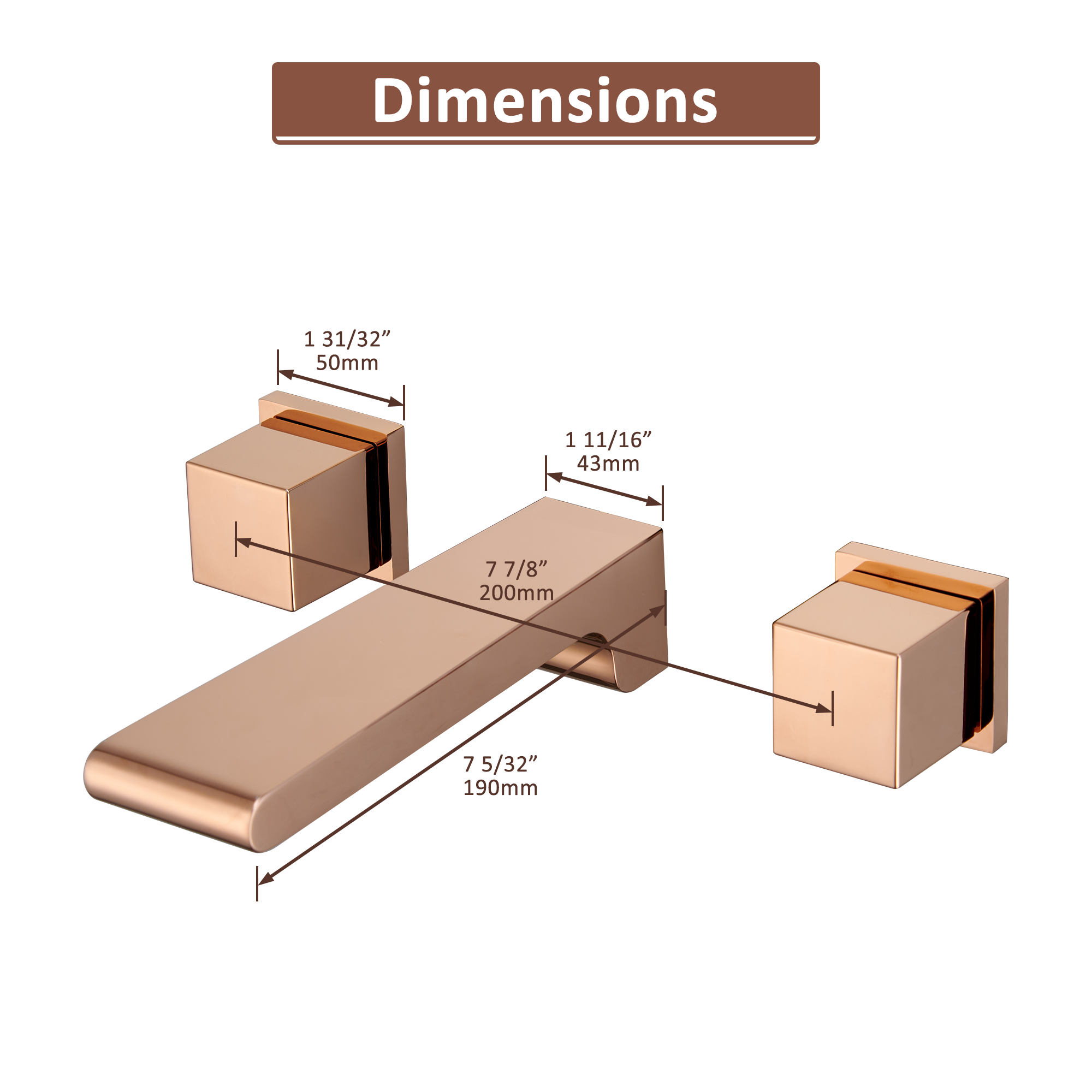 Wall-Mounted Waterfall Bathroom Basin Faucet in Brushed Rose Gold 