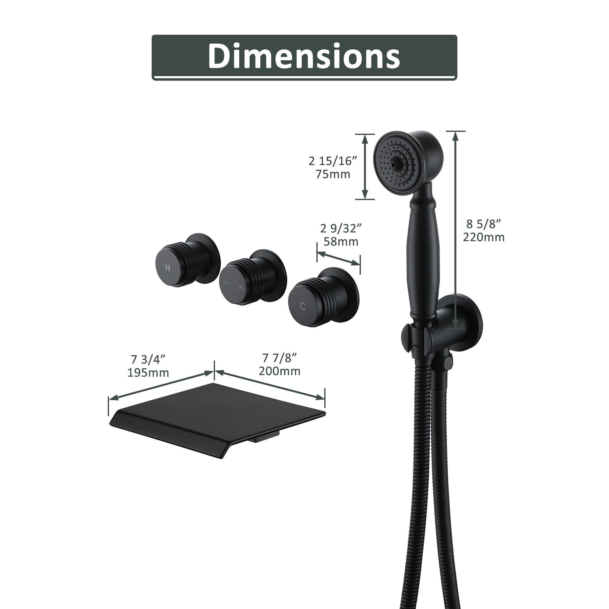 Wall-Mounted Waterfall Bathtub Faucet with Handheld Shower