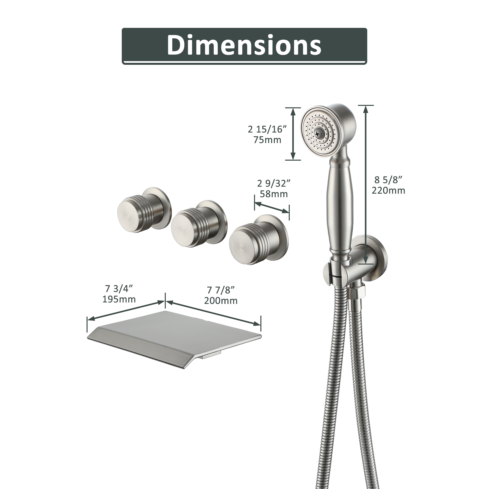 Wall-Mounted Waterfall Bathtub Faucet with Handheld Shower