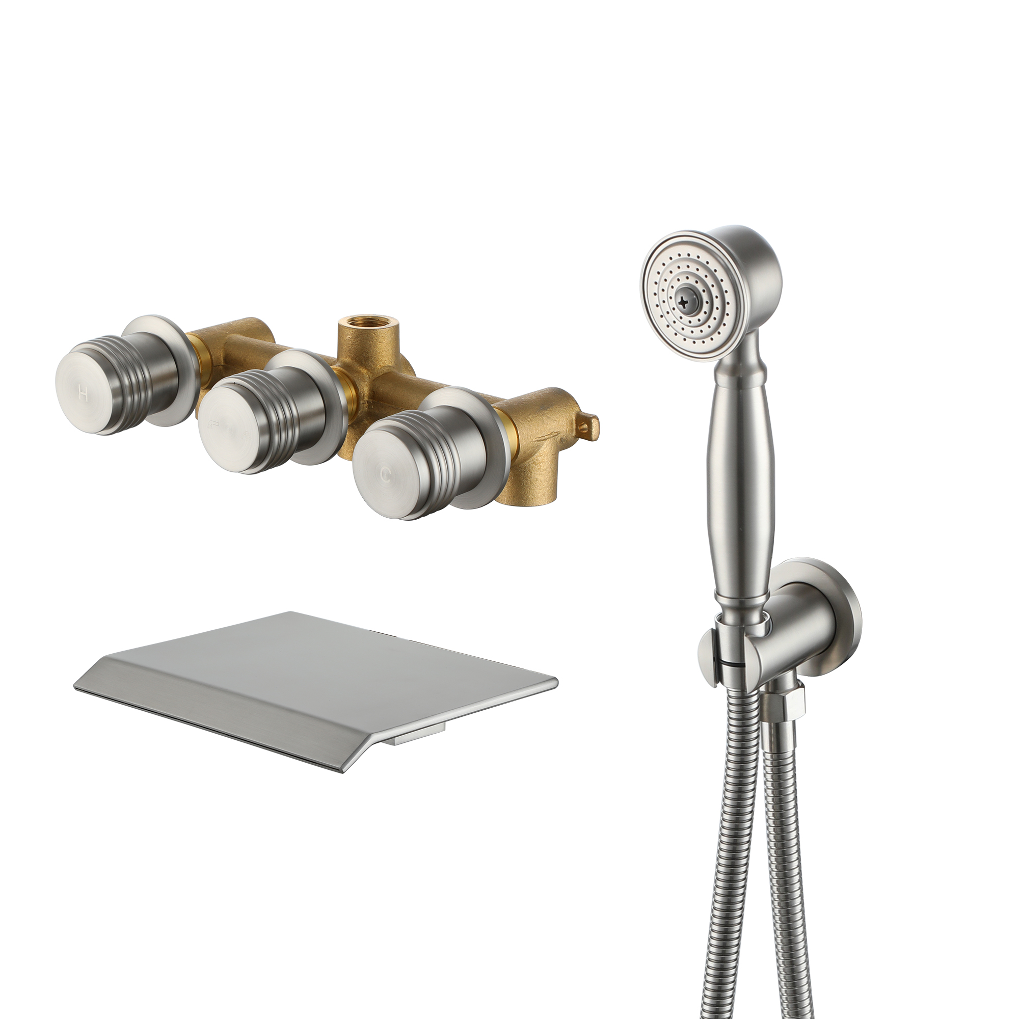Wall-Mounted Waterfall Bathtub Faucet with Handheld Shower