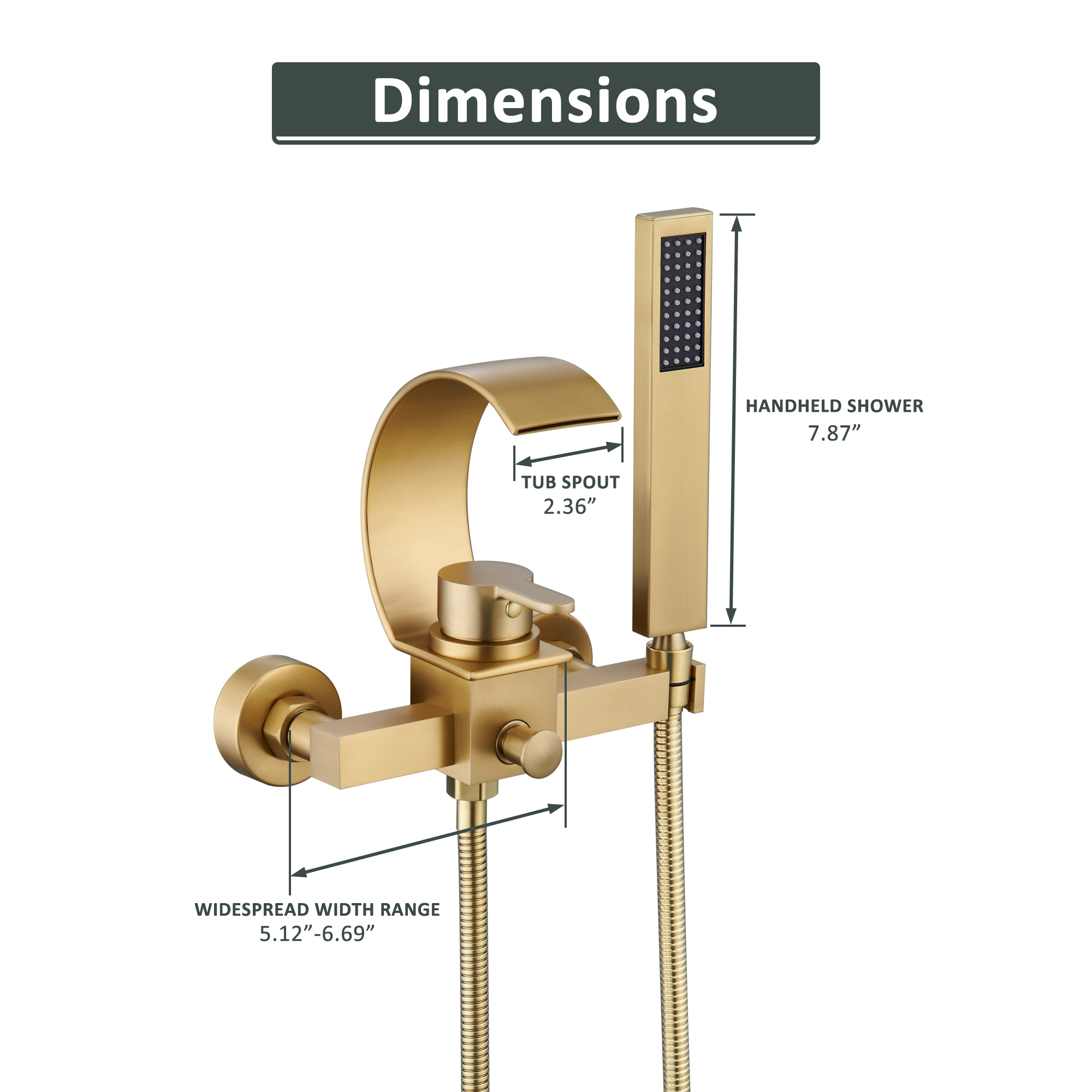 Wall-Mounted Brass Waterfall Tub Filler with Handheld Shower
