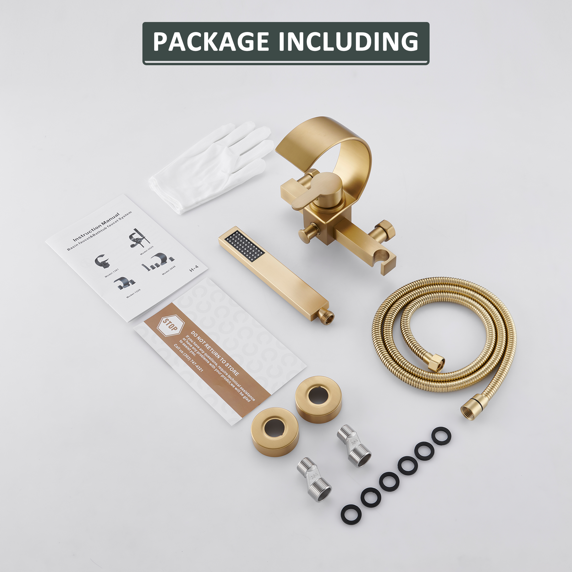 Wall-Mounted Brass Waterfall Tub Filler with Handheld Shower