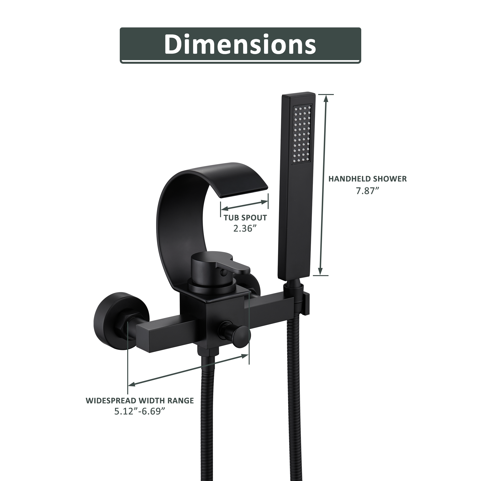 Wall-Mounted Brass Waterfall Tub Filler with Handheld Shower