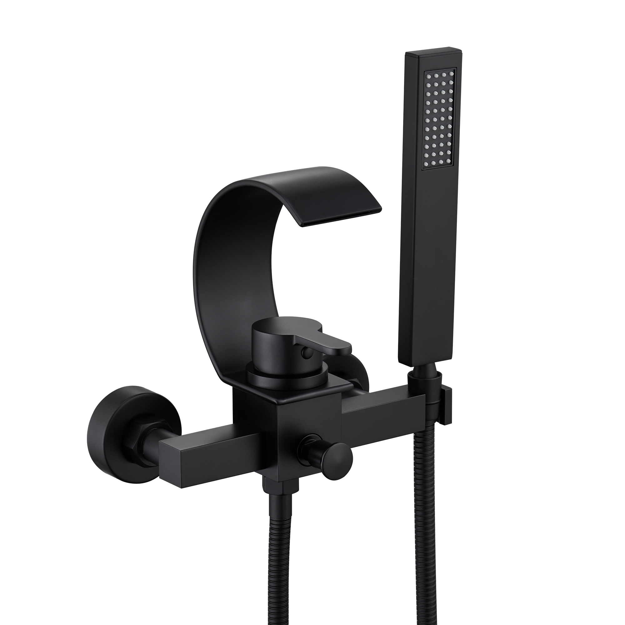 Wall-Mounted Brass Waterfall Tub Filler with Handheld Shower