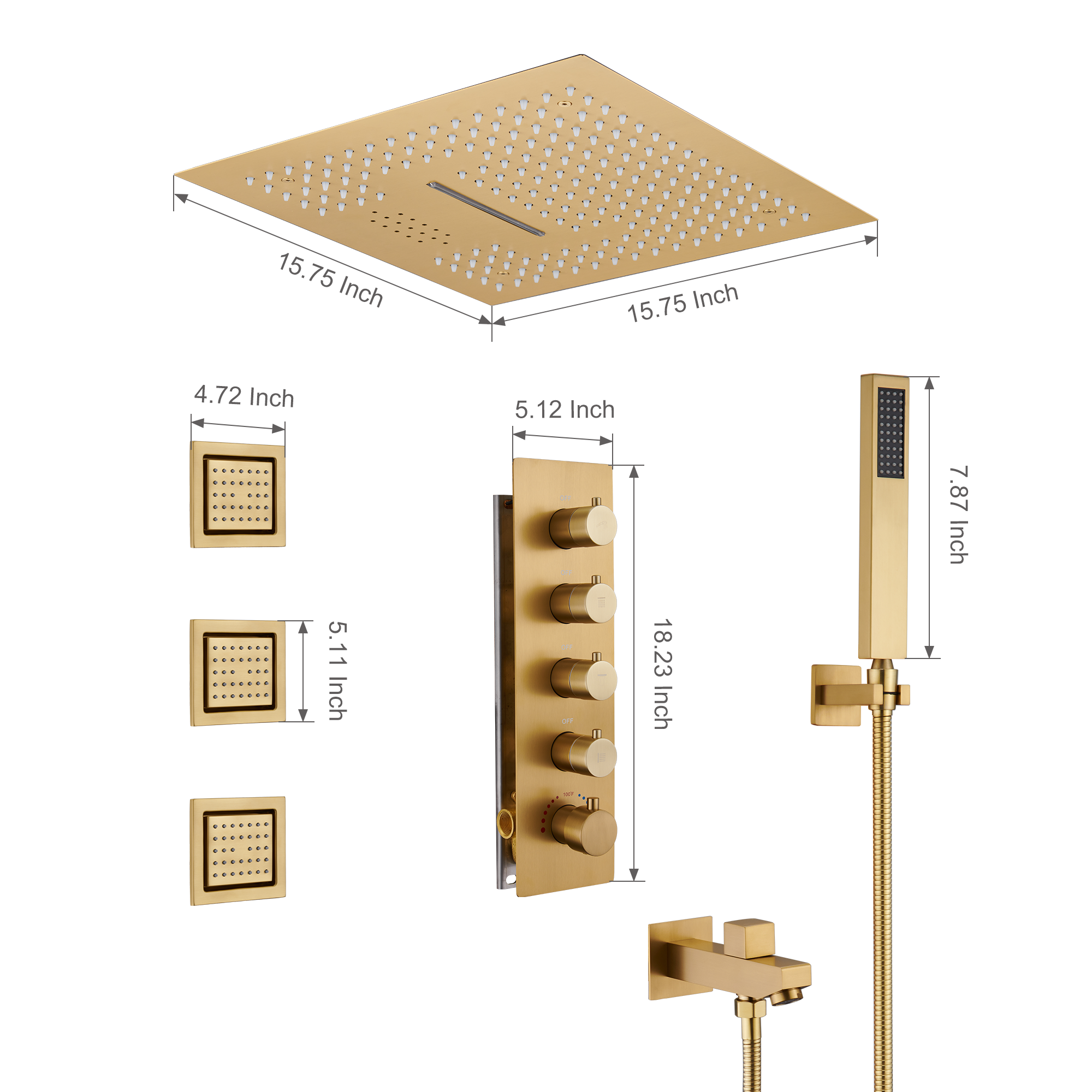 16" Ceiling-Mount 4-Way Shower System with LED Display and Music Player
