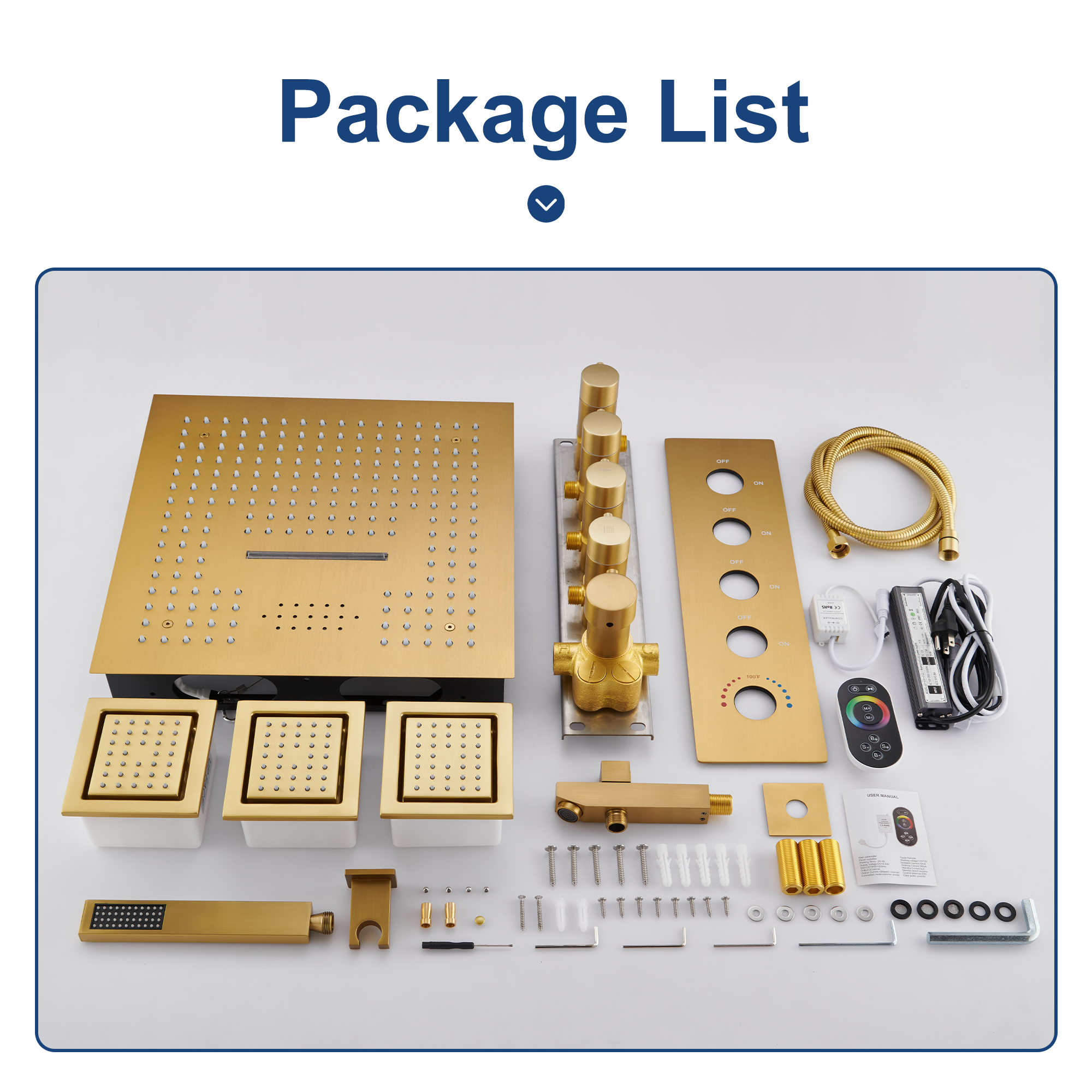 16" Ceiling-Mount 4-Way Shower System with LED Display and Music Player