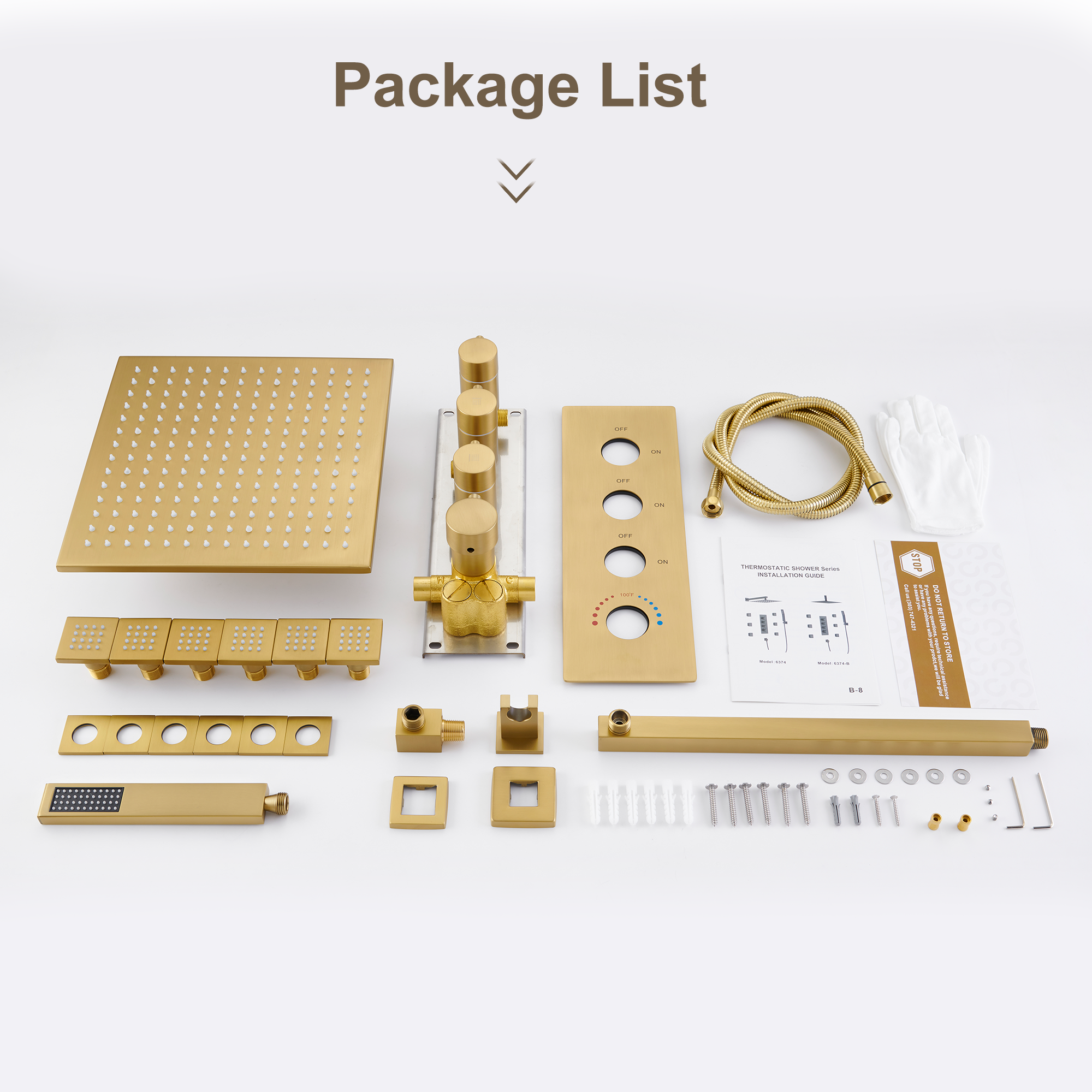 12" Thermostatic LED Shower System Wall-Mount Rain Showerhead with 6 Body Jets