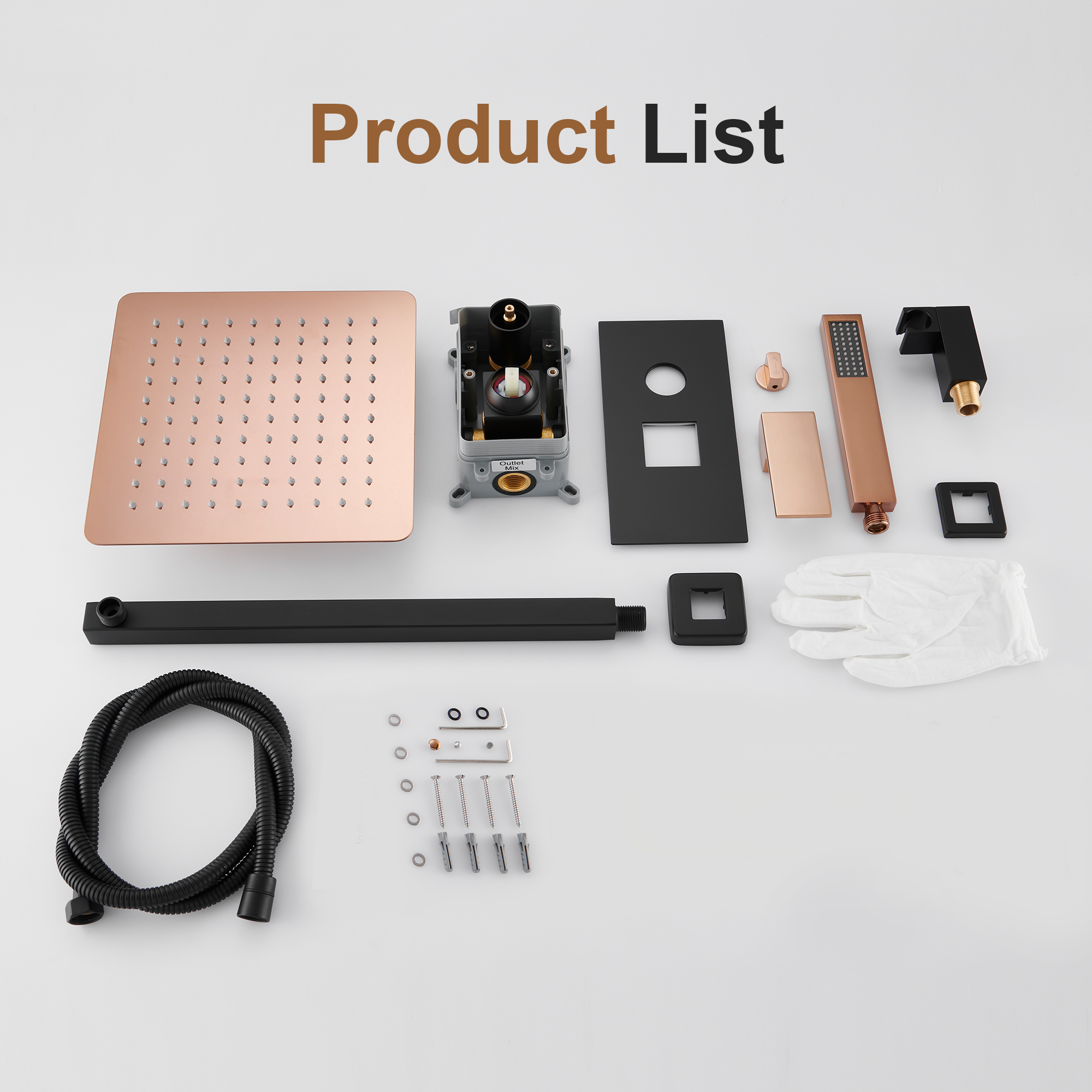 10” Rose Gold and Black Wall-Mounted Shower System with Handheld Shower