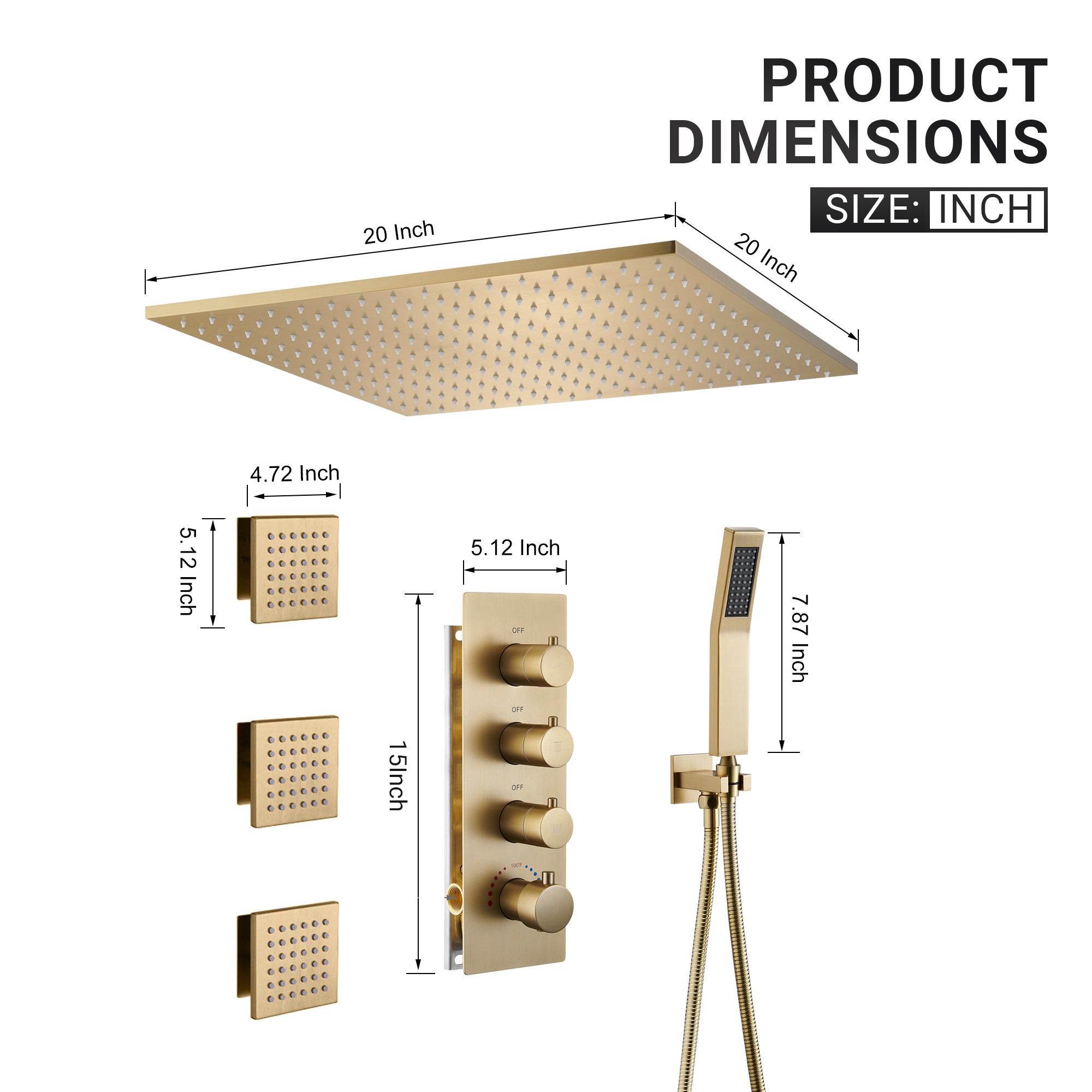 20" Luxury 3-in-1 Shower System with Shower Handheld and Body Jets