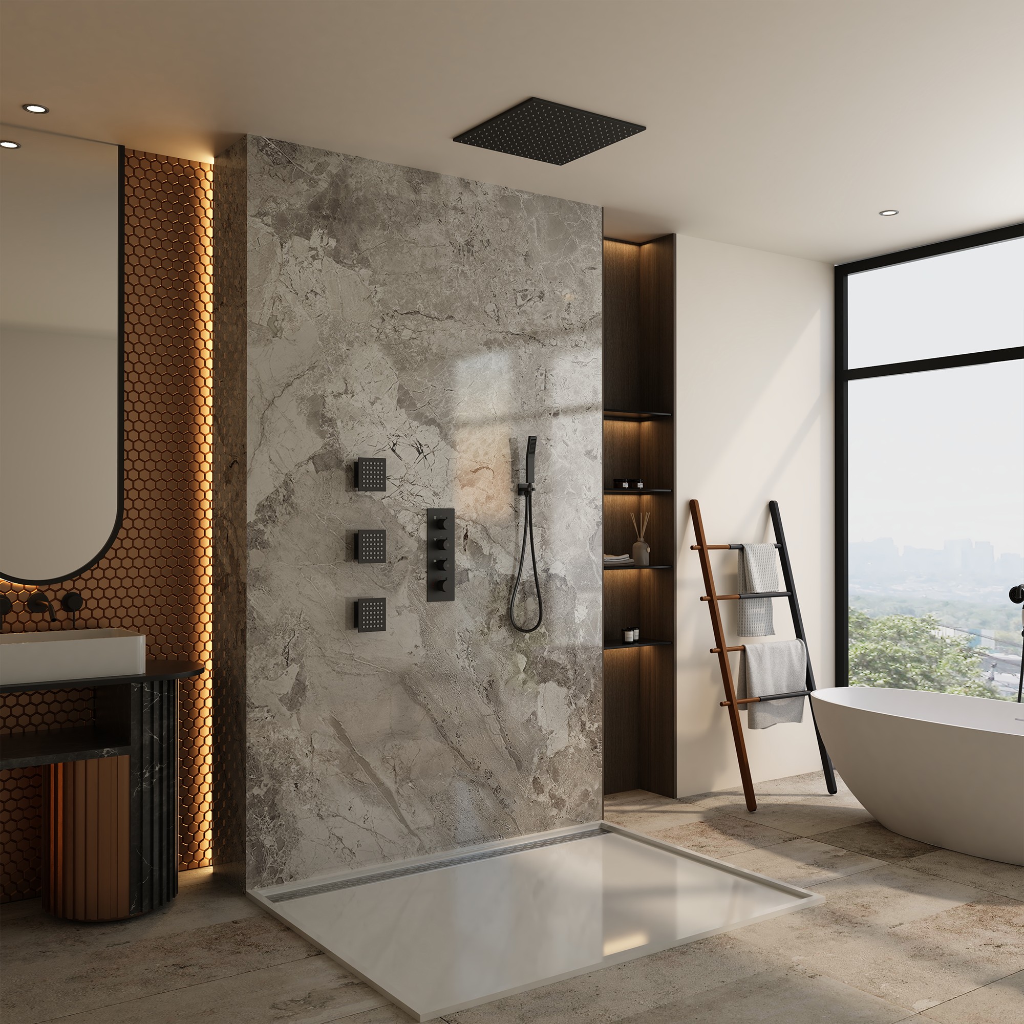 20" Luxury 3-in-1 Shower System with Shower Handheld and Body Jets