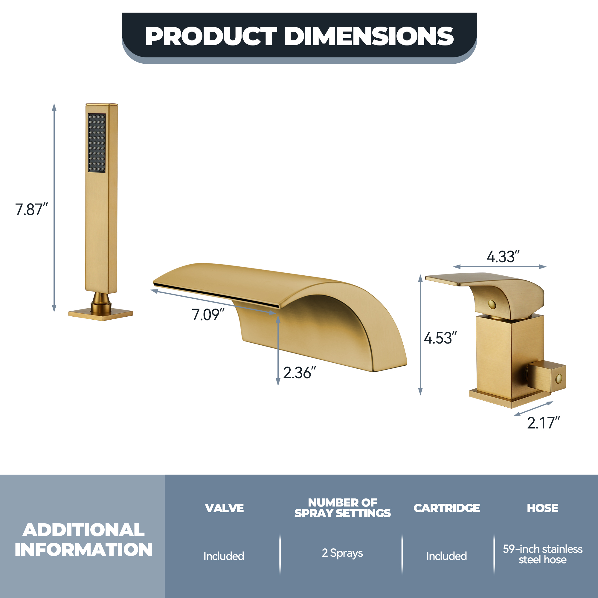 Waterfall Tub Faucet with Handheld Shower Head for Bathtub