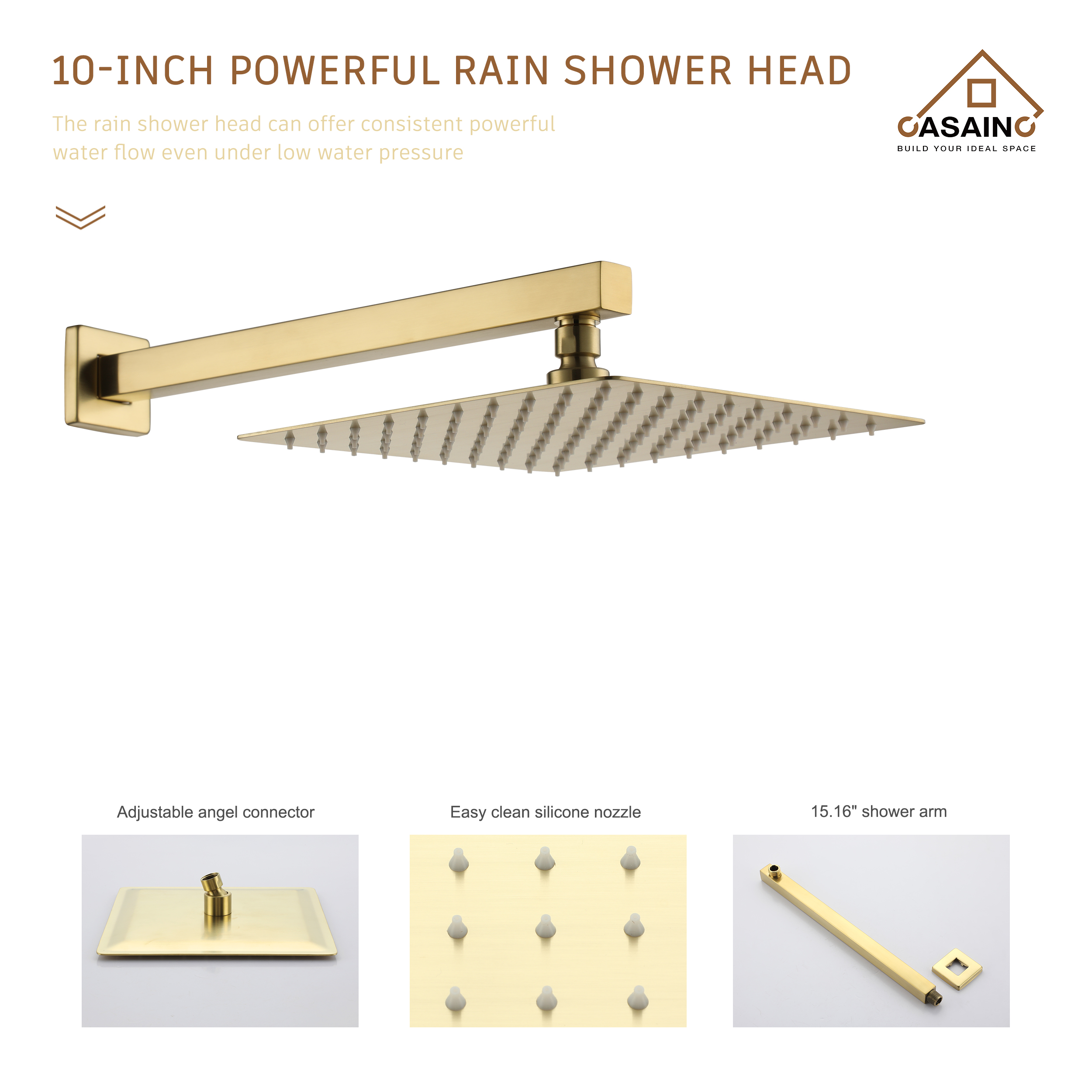 10" Brushed Gold Shower System with Hand Shower